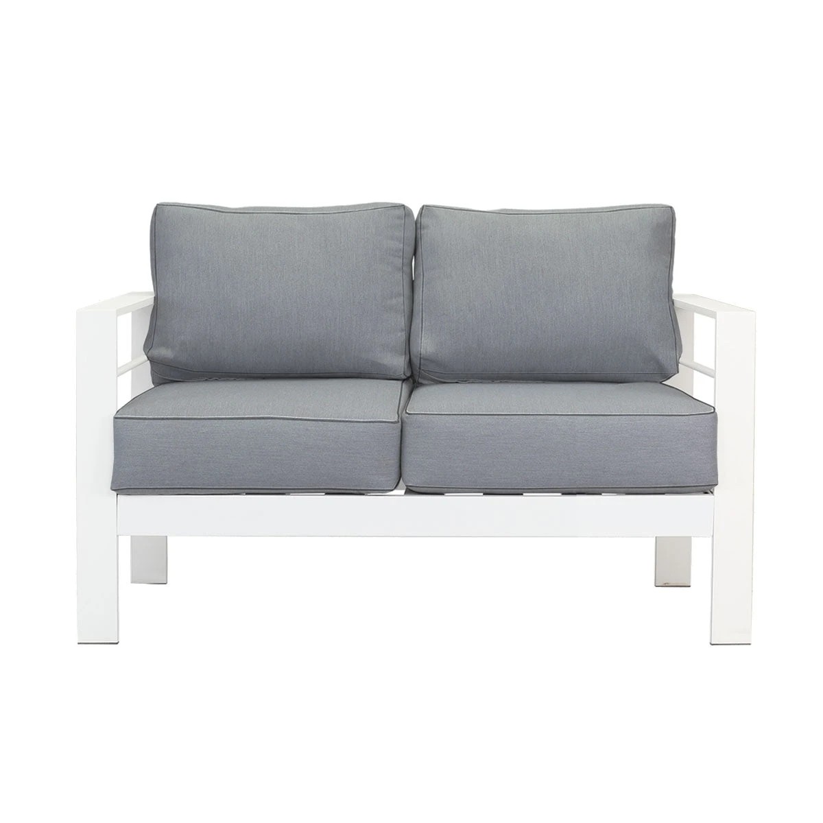 2 Moda Living Paris 3+2 Seater White Aluminium Sofa Lounge - Grey Cushion - White, 2 of 7