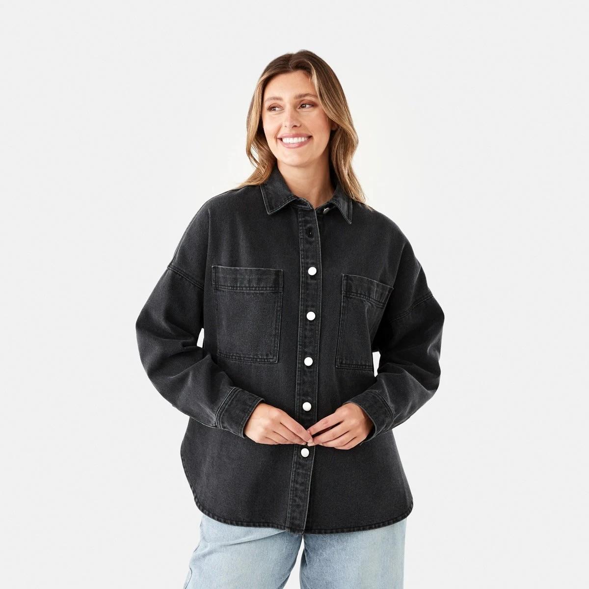 1 Long Sleeve Denim Shirt Black Wash, 1 of 9