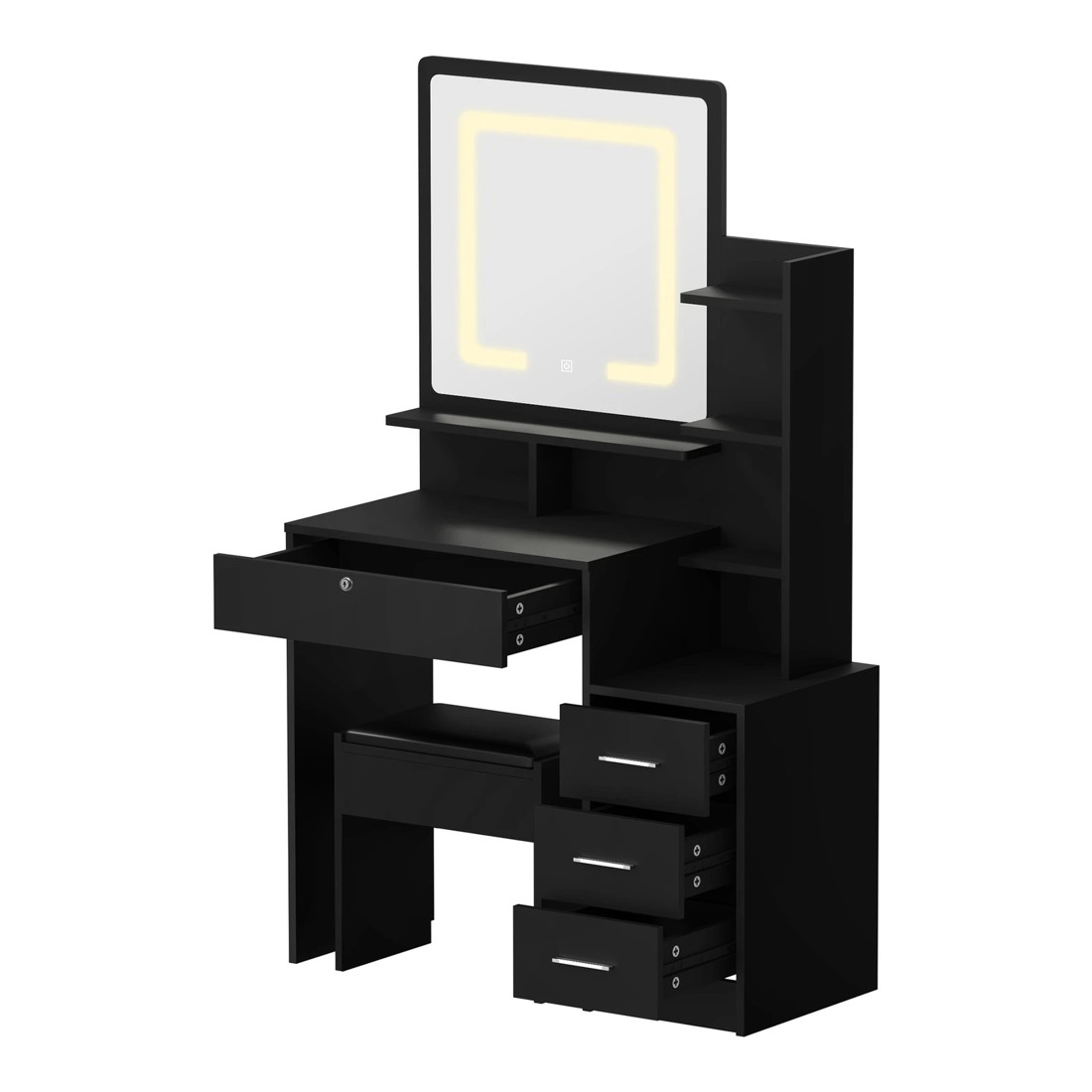 8 Oikiture Dressing Table Stool Set Makeup Mirror Led Light Storage Cabinet
 - Black, 8 of 9