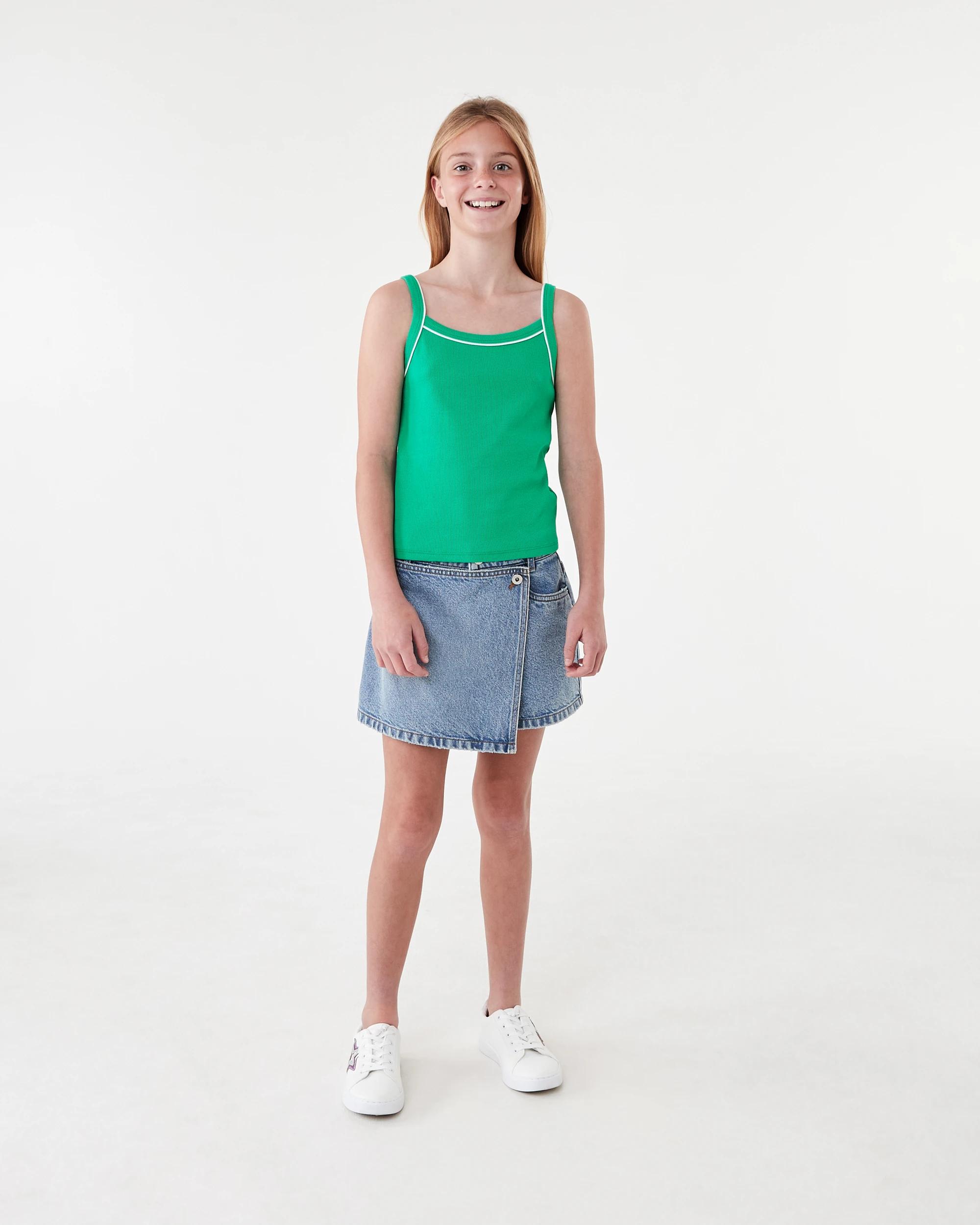 6 Rib Singlet Tank Top Green Opal, 6 of 7