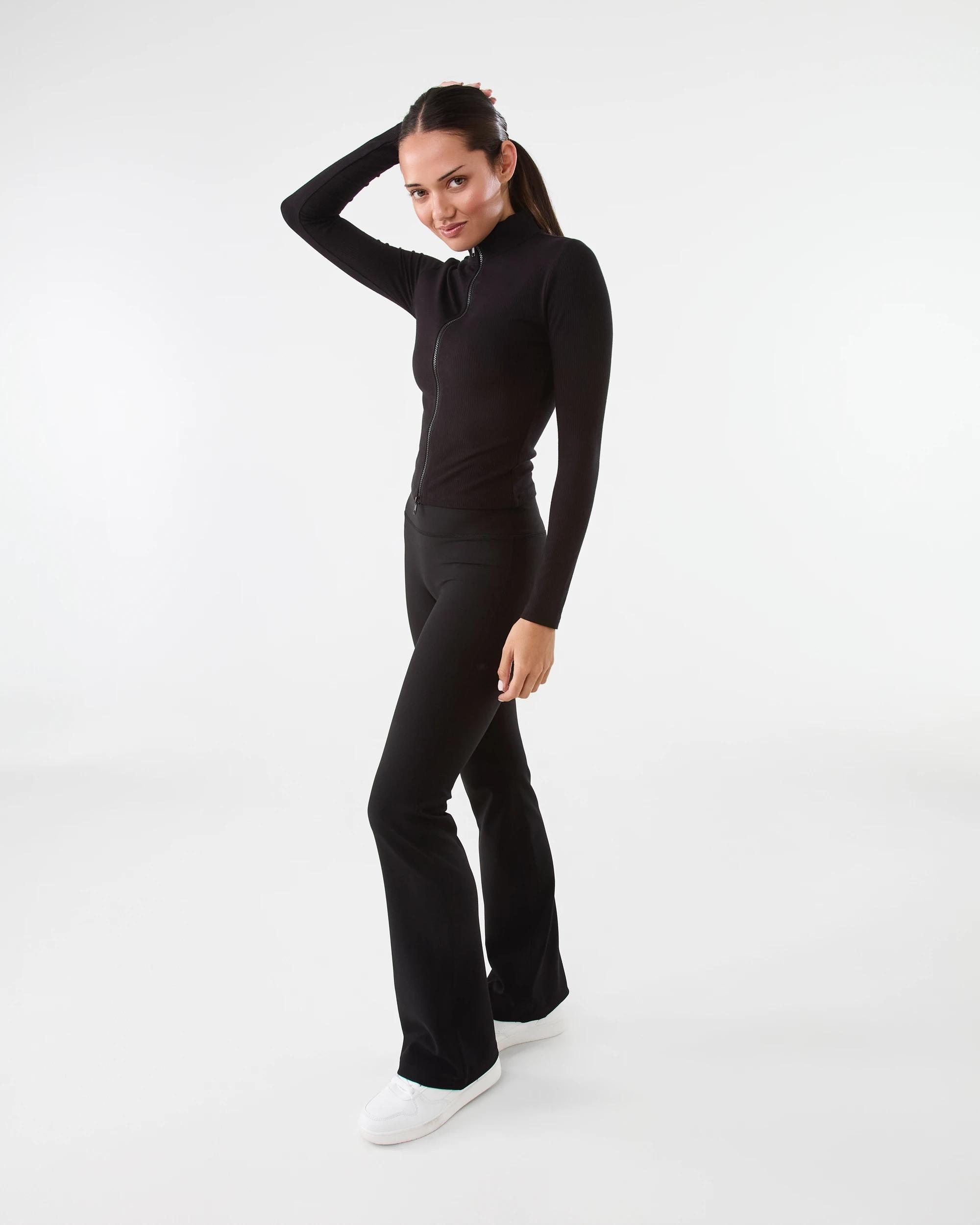 3 Active Womens Soft Rib Flared Leggings Black, 3 of 5