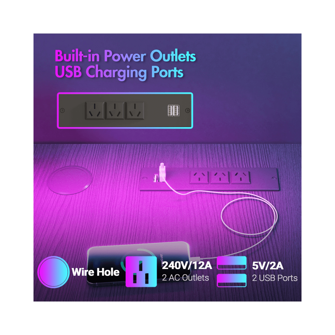 4 Advwin 160cm Black L Shaped Gaming Desk With Led Lights & Power Outlets Convertible Computer Desk With Monitor Stand, 4 of 10