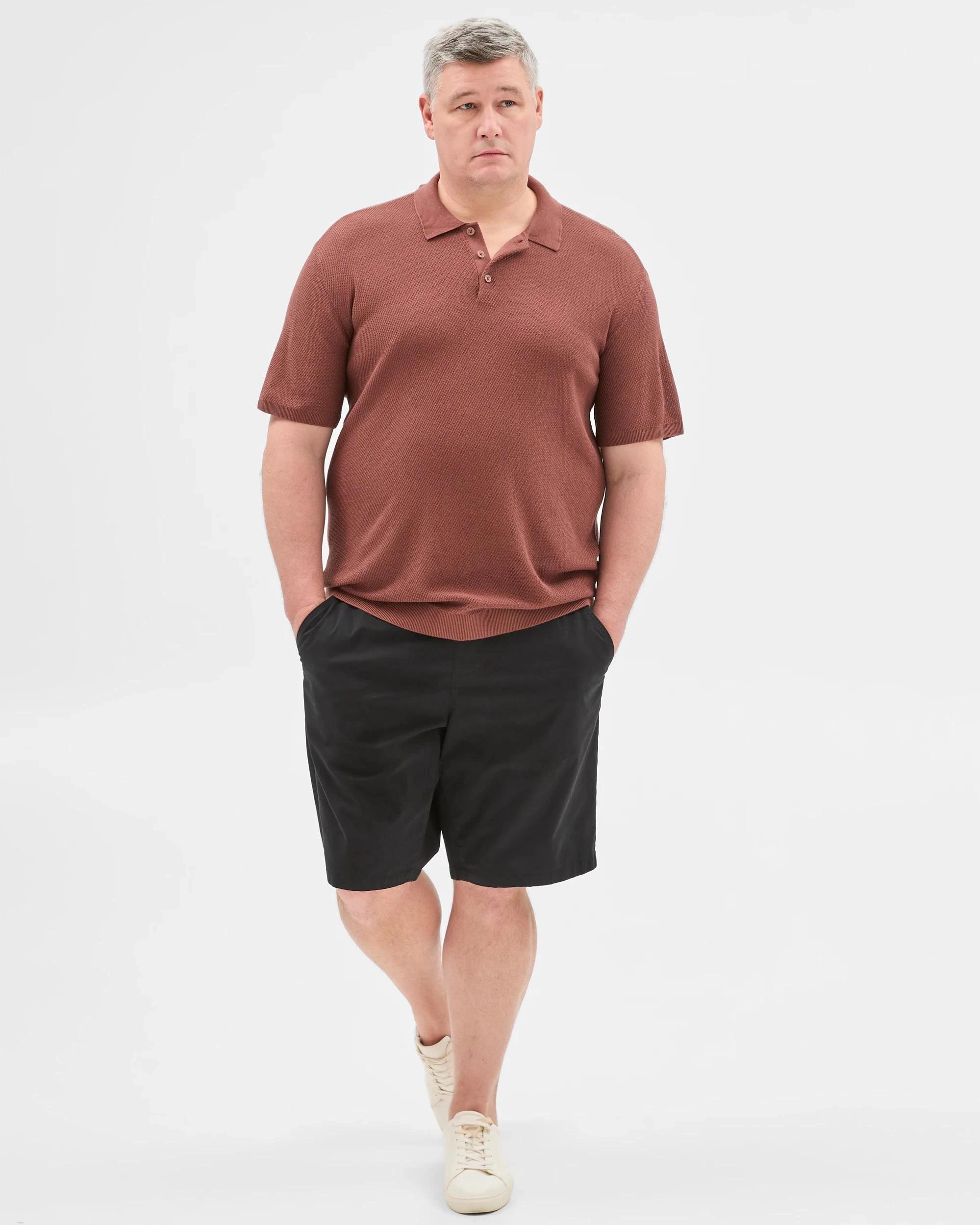 1 Plus Size Australian Cotton Blend Knit Polo Top - Preview BRICK, 1 of 5