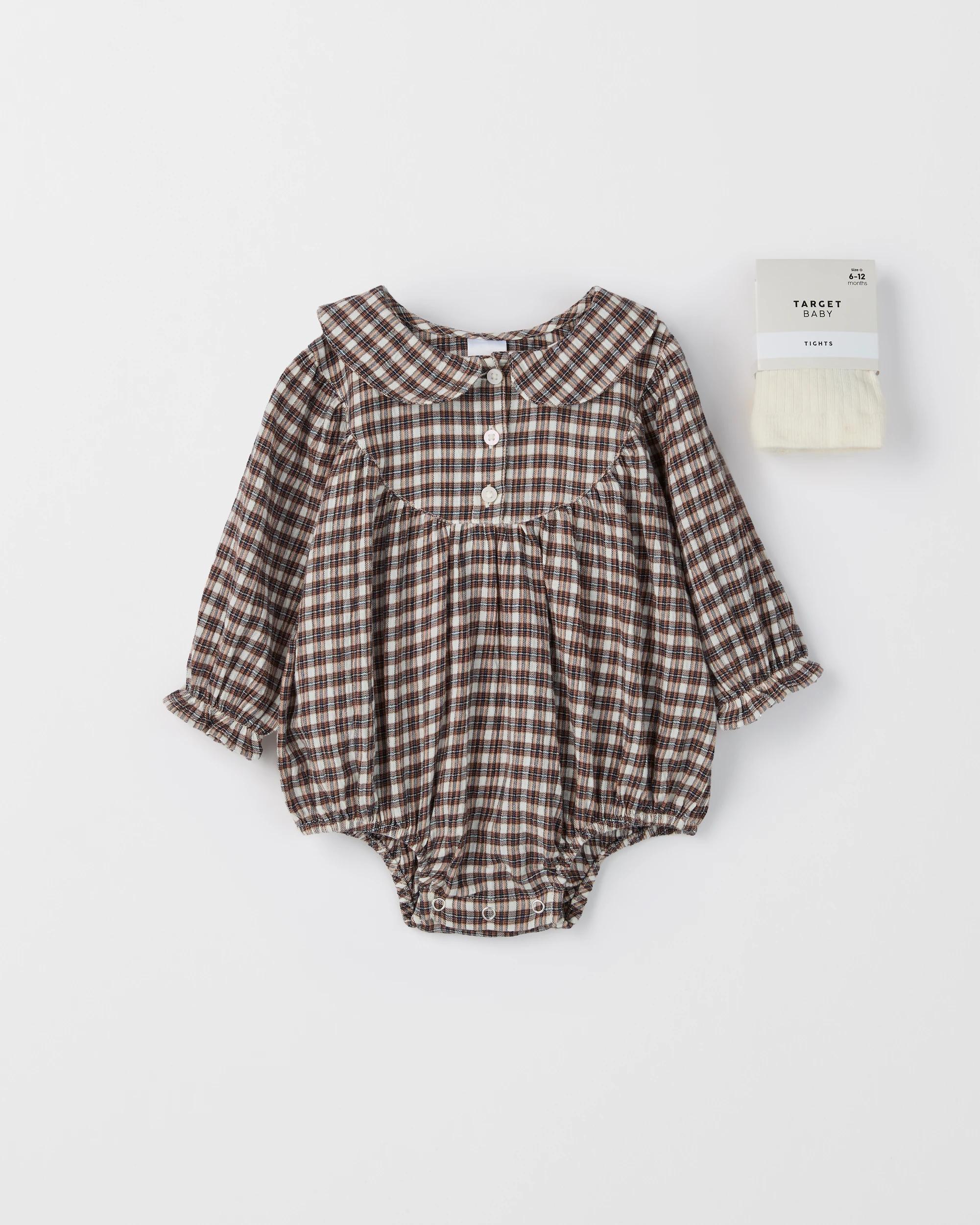 1 Target Baby Woven Bodysuit and Tights 2 Piece Set IRON CHECK, 1 of 4