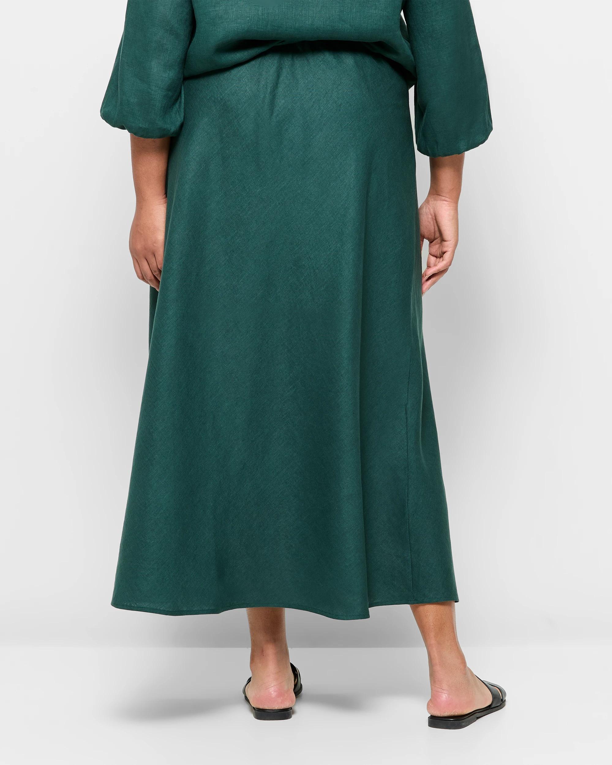 4 Target Plus Size European Linen Midi Skirt DEEP FOREST, 4 of 5