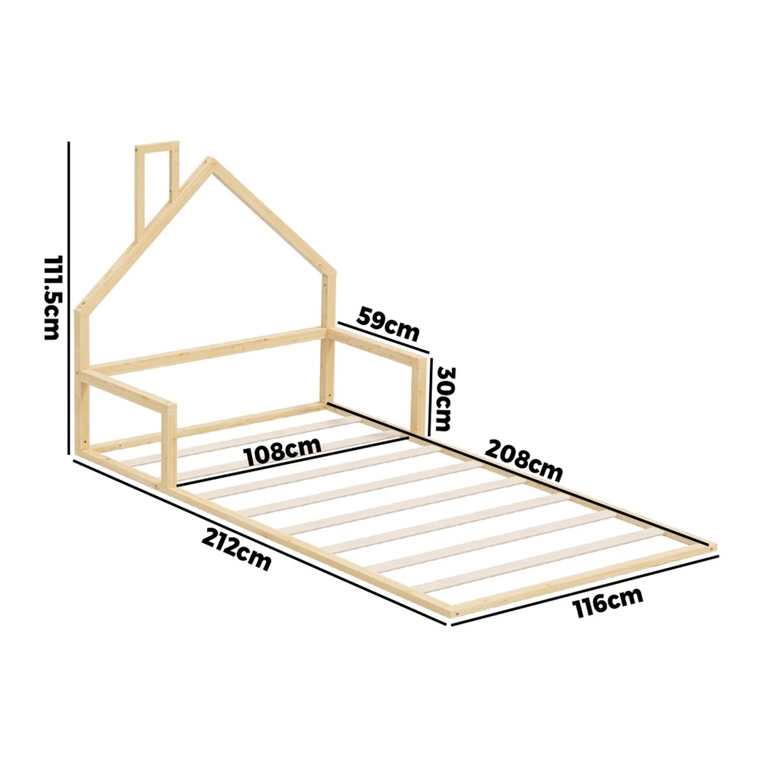 2 Oikiture Wooden Kids Bed Chimney Wooden King Single - Natural, 2 of 10