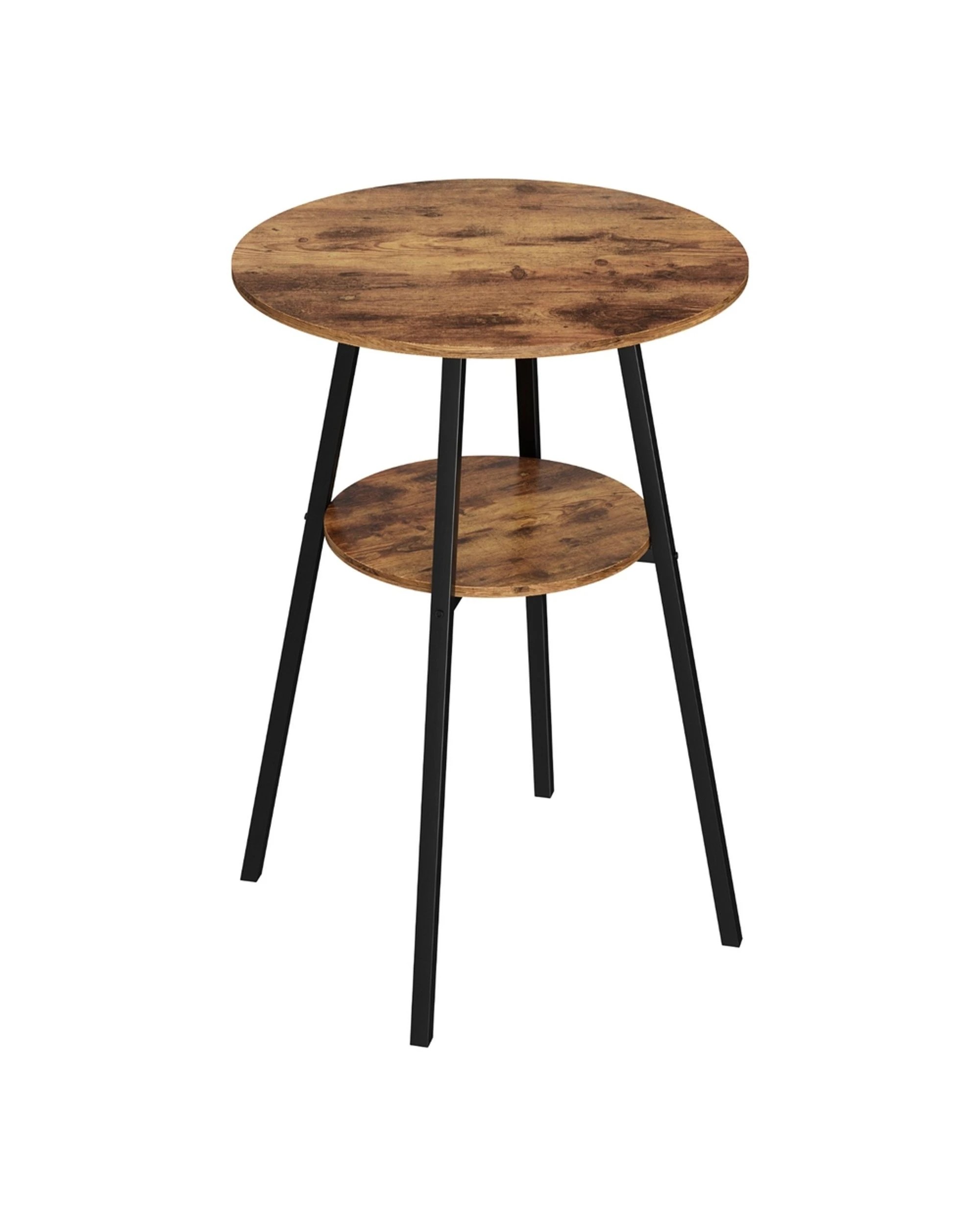 1 Artiss Bar Table Dining 2-Tier Storage 95cm Height Adjustable Metal Round Walnut - Brown, 1 of 8
