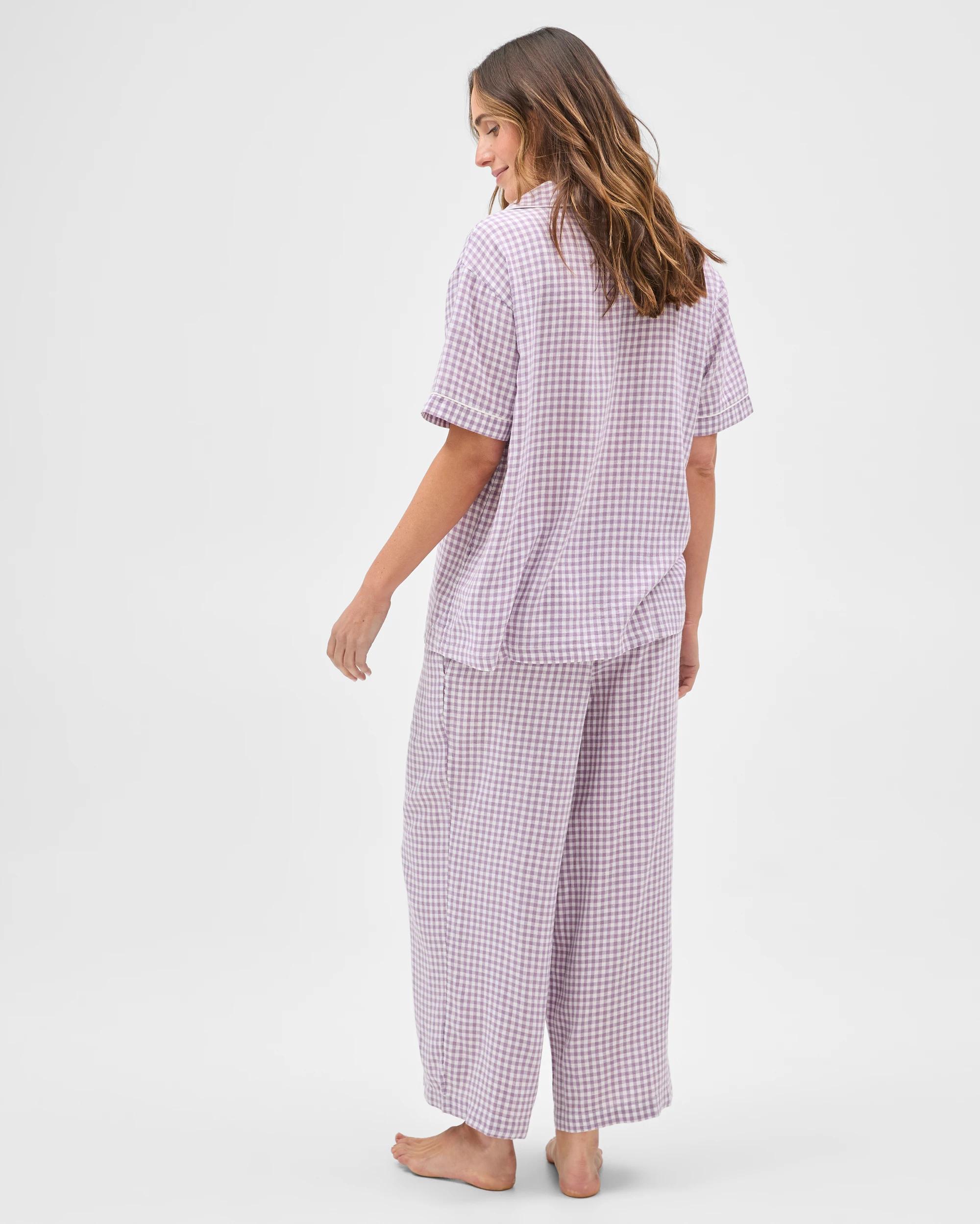 6 Target Woman Linen Blend 7/8 Length Pyjama Set PURPLE GINGHAM, 6 of 6