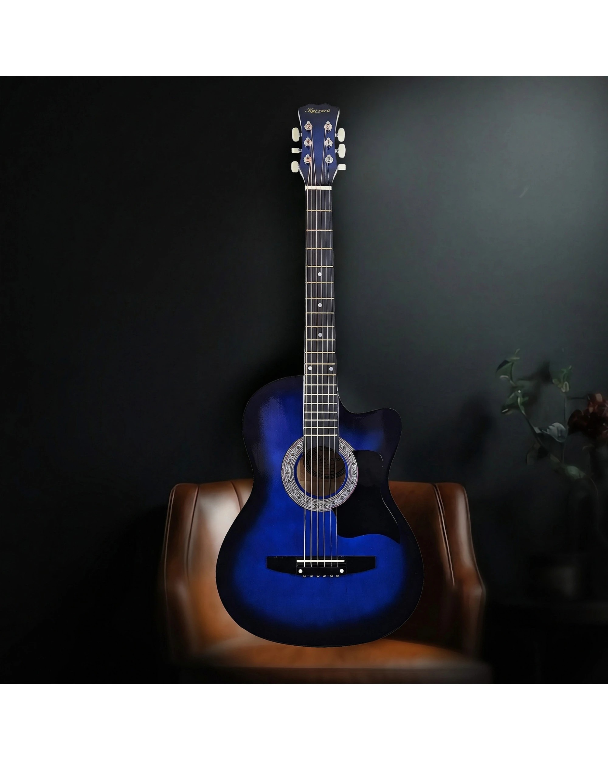 10 Karrera 38in Cutaway Acoustic Guitar with Guitar Bag in Blue Burst - Blue, 10 of 10