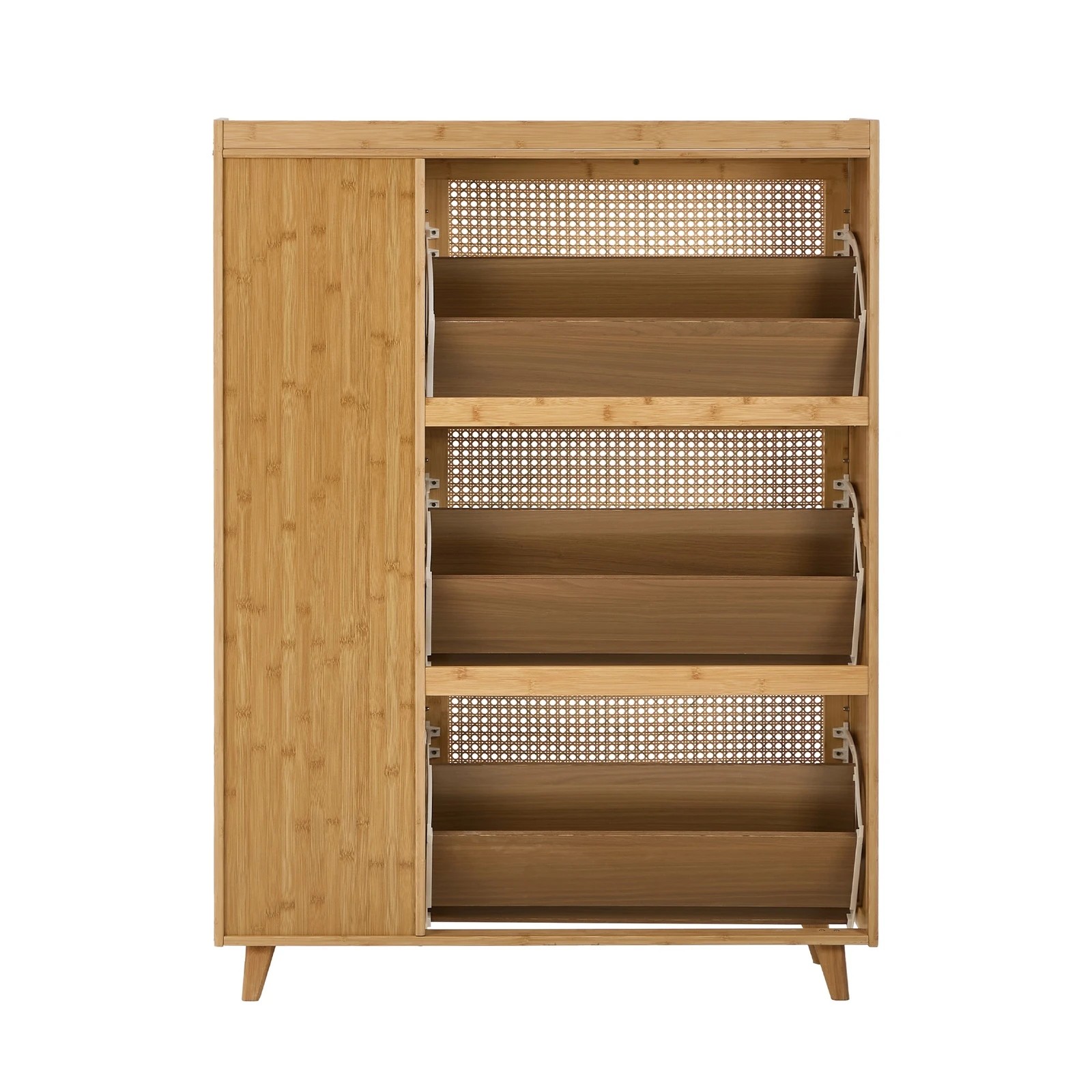 8 Oikiture Bamboo Shoe Storage Cabinet 3 Compartments Rack Single Door - Natural, 8 of 8