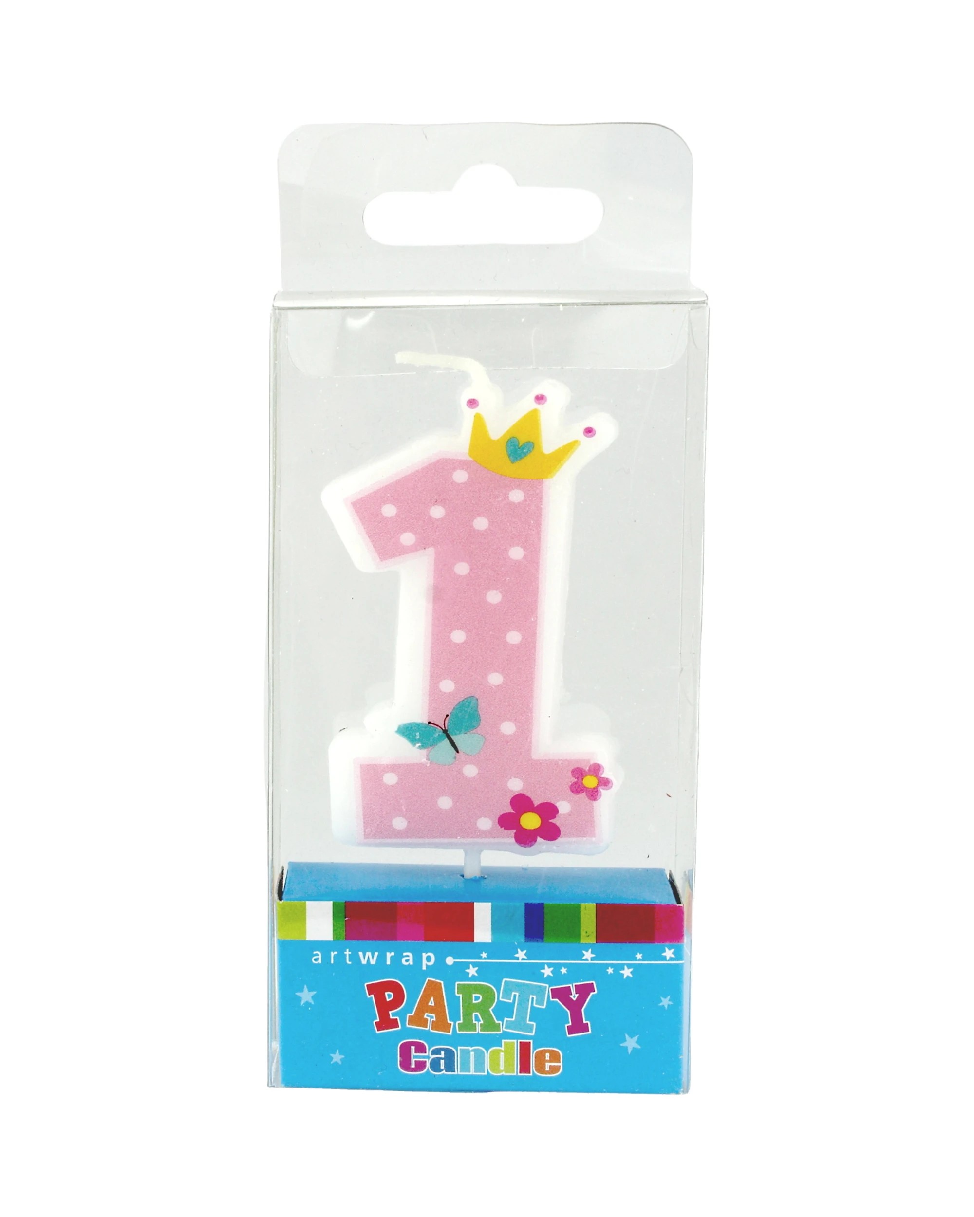 1 Artwrap Girls & White Spot 1st Birthday Candle - Pink, 1 of 1