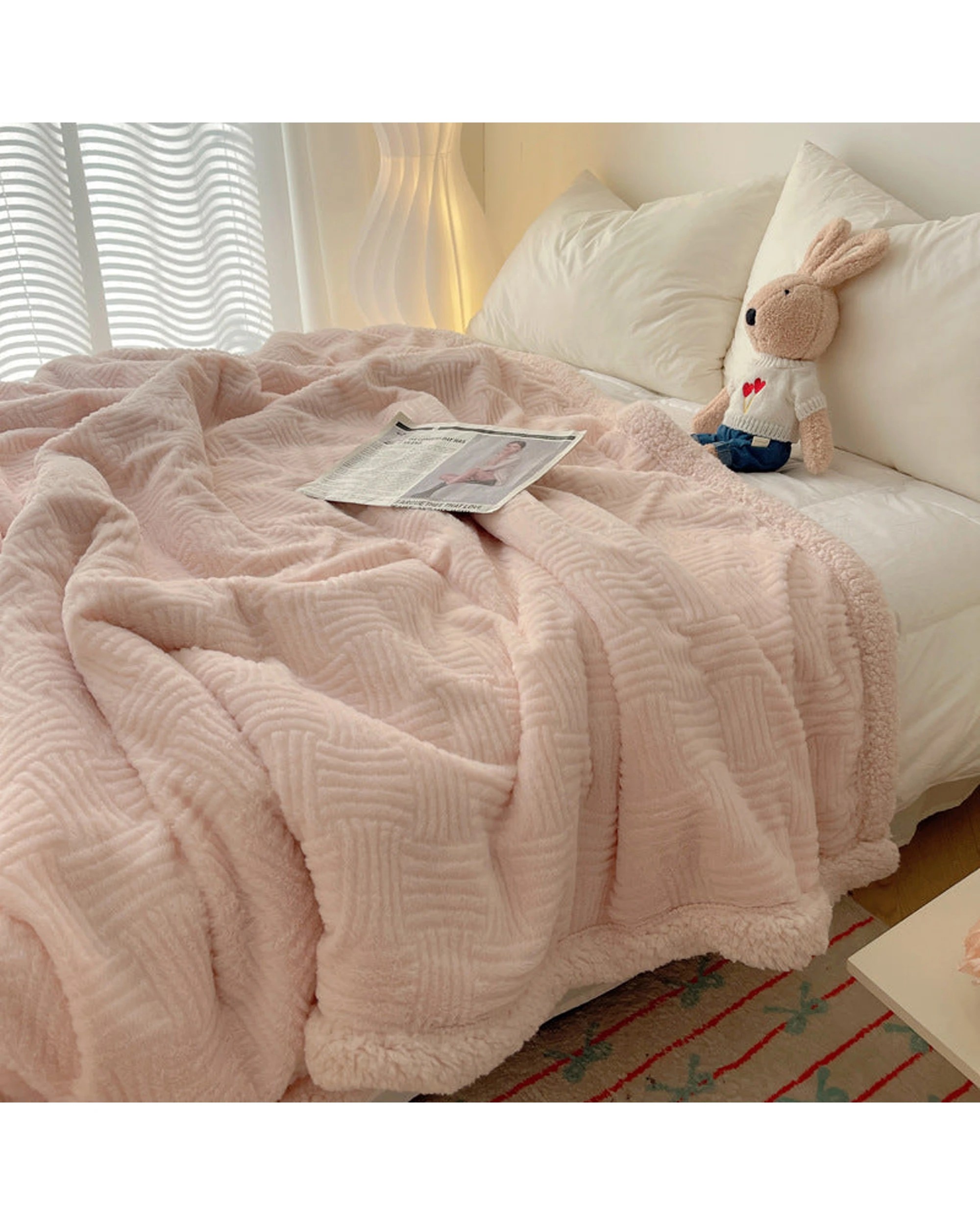 3 Cotton More Large Faux Rabbit Plush Blanket Throw 200x230cm Fairy - Pink, 3 of 6