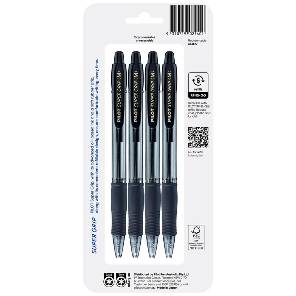 2 PILOT SuperGrip Retractable Ballpoint Medium 1mm Black 4 Pack, 2 of 8