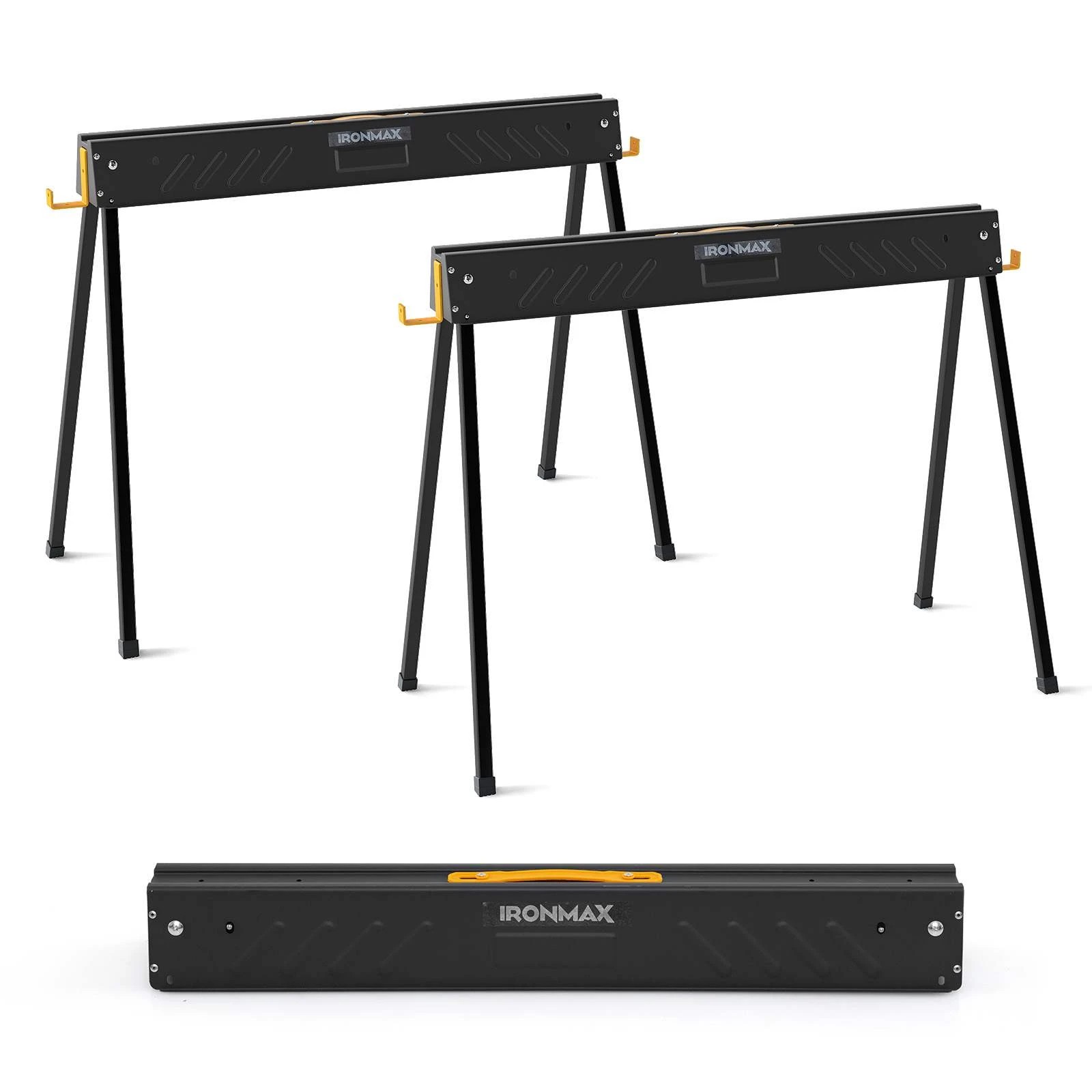 1 Costway 2x Folding Sawhorse Heavy Duty Metal Cutting Workbench Set 500kg Capacity - Black, 1 of 1