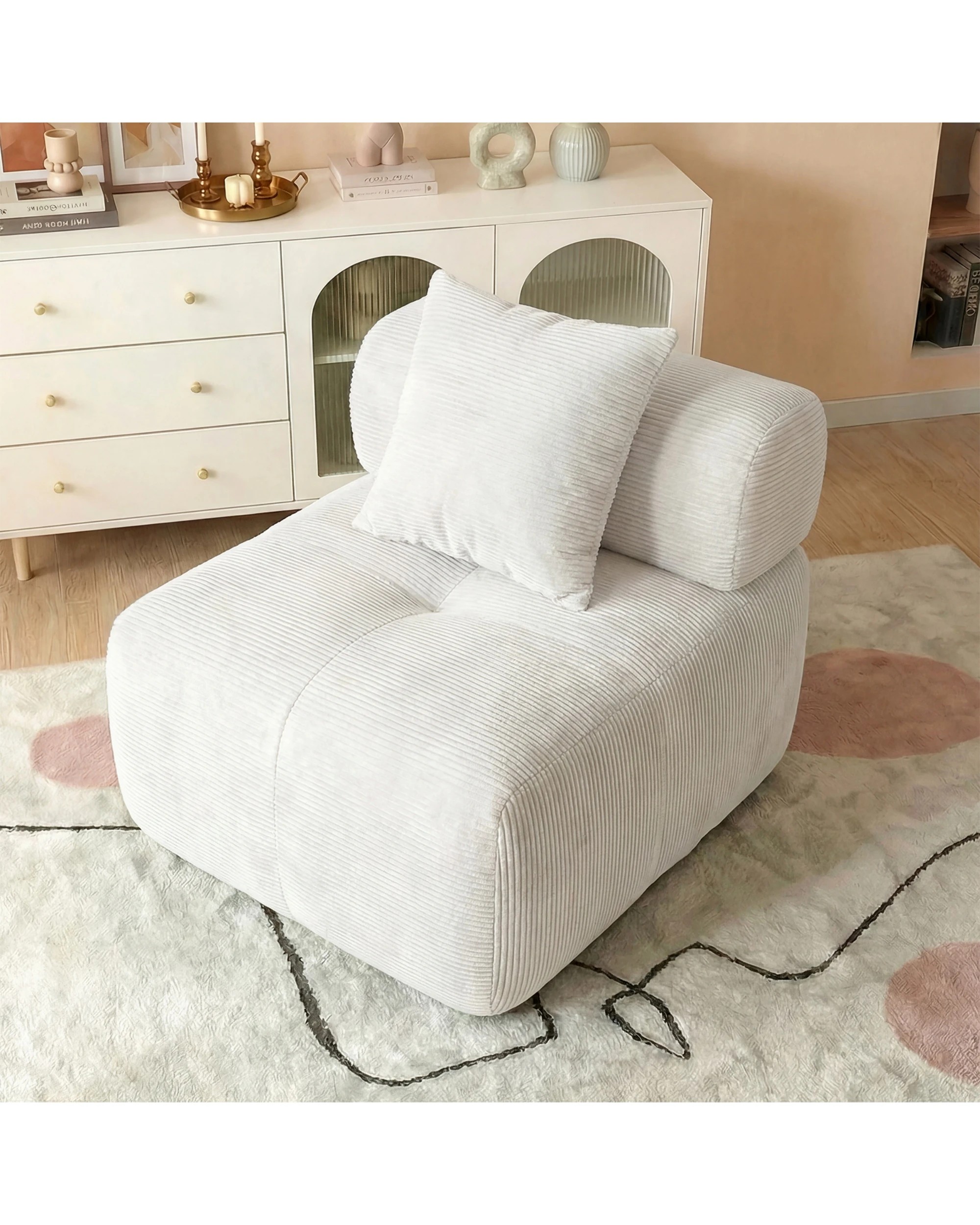 4 Advwin Armless Corduroy Fabric Modular Sponge Cloud Sofa Chair - Beige, 4 of 4
