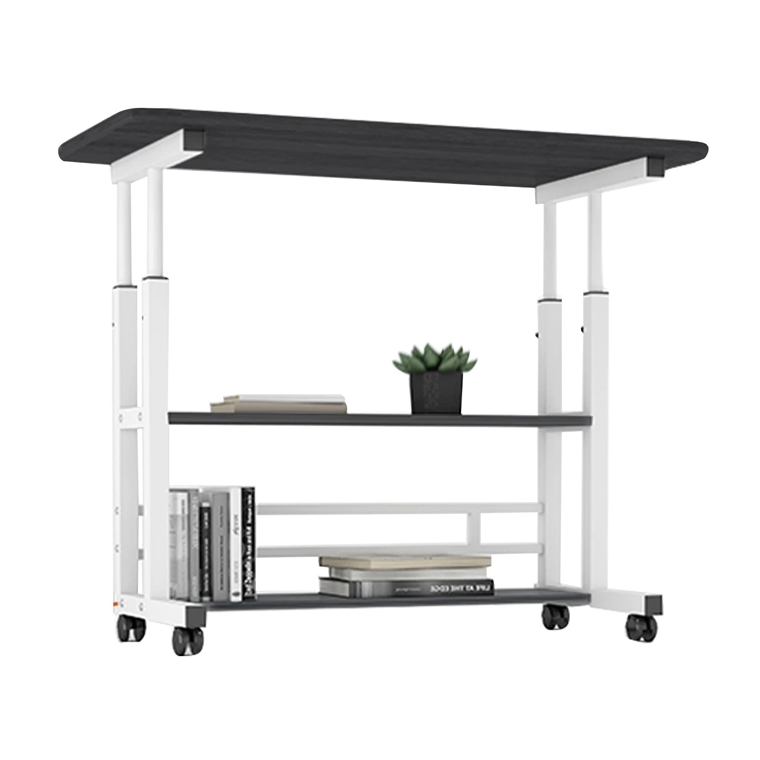 2 Foret Mobile Computer Study Bedside Desk Storage Stand Adjustable Portable 3 Shelf Black, 2 of 10