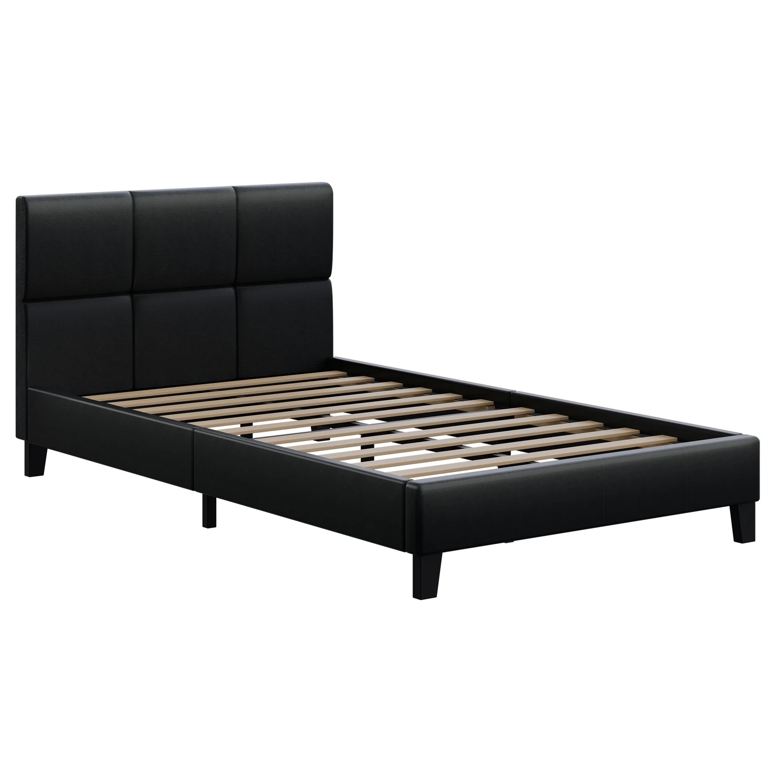 1 Alfordson Bed Frame King Single Wooden Platform Mattress Base Leather - Black, 1 of 10