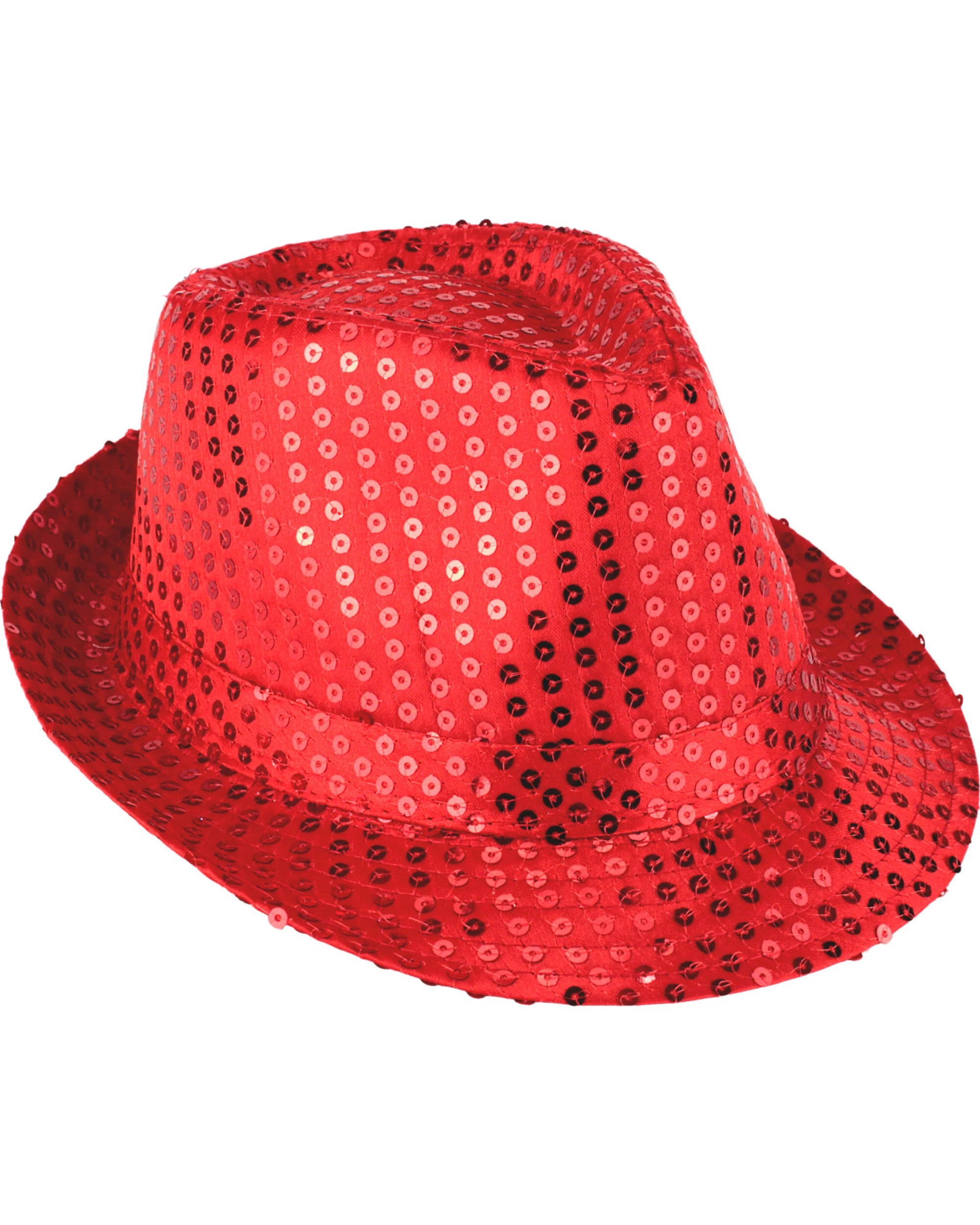 1 Partyrama Adult Red Sequin Trilby Hat - One Size - Red, 1 of 1