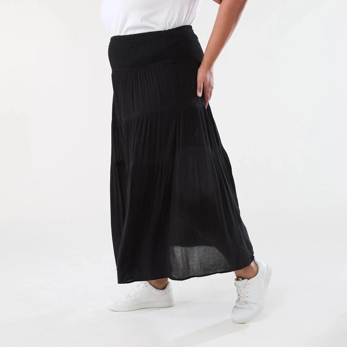 2 Curve Multi Tiered Textured Maxi Skirt BLACK, 2 of 5