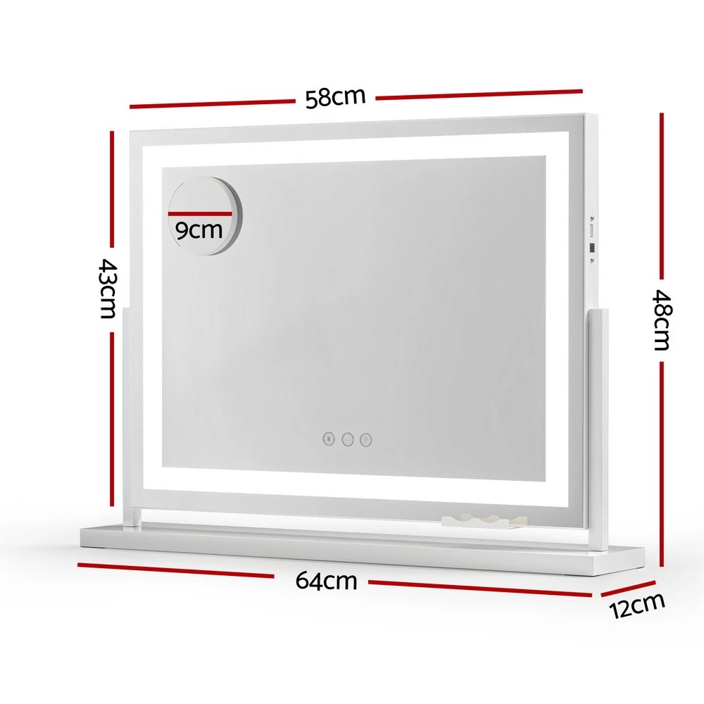 2 Embellir Makeup Mirror 58x46cm 360° Rotatable Vanity Mirror with Lights Bright Light Strip Adjustable - Multi, 2 of 8