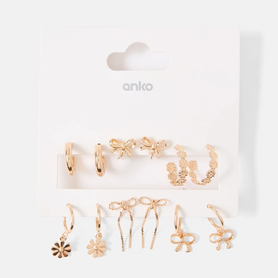 5 6 Pack Bow, Flower and Faux Pearl Earrings - Gold Tone, 5 of 5