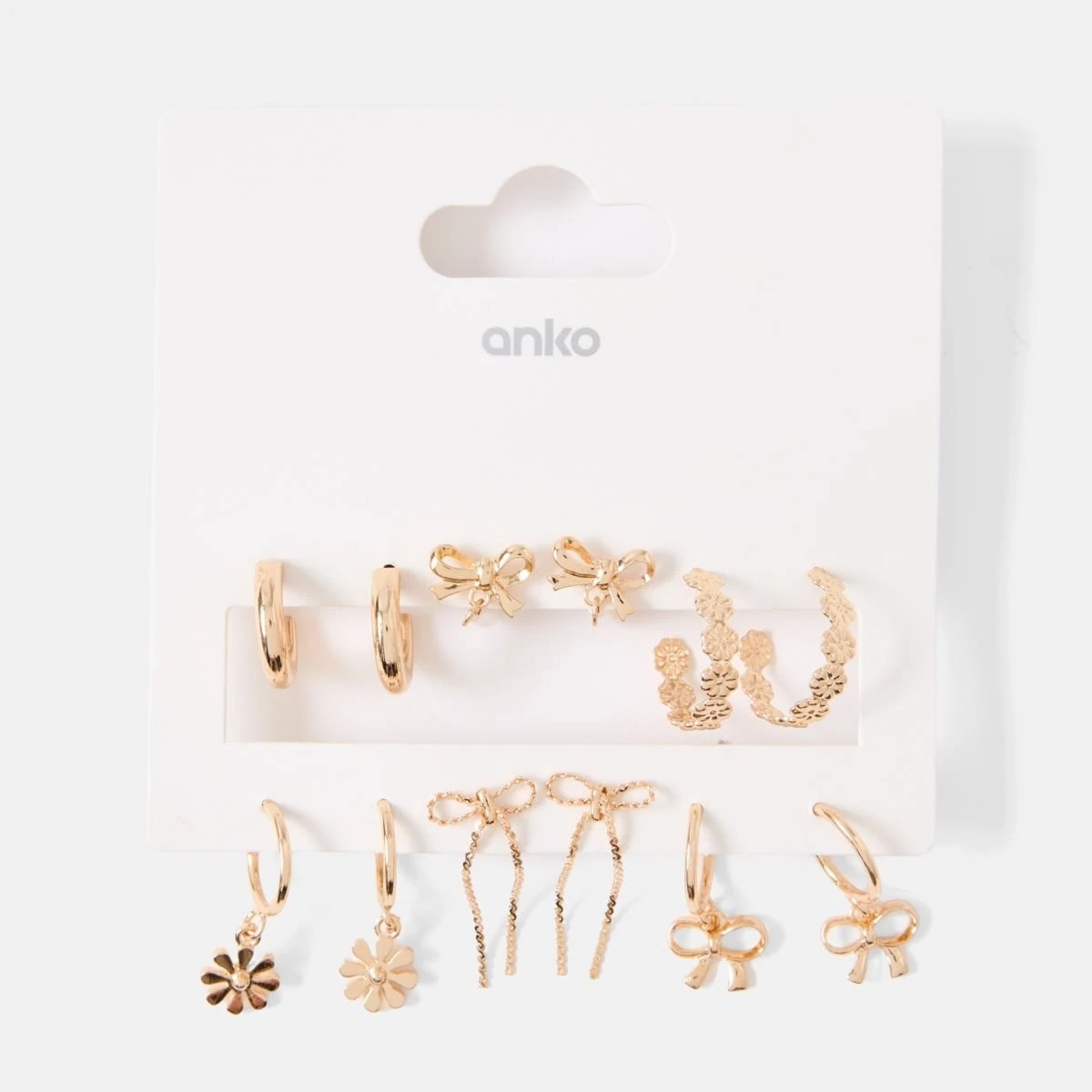 5 6 Pack Bow, Flower and Faux Pearl Earrings - Gold Tone, 5 of 5