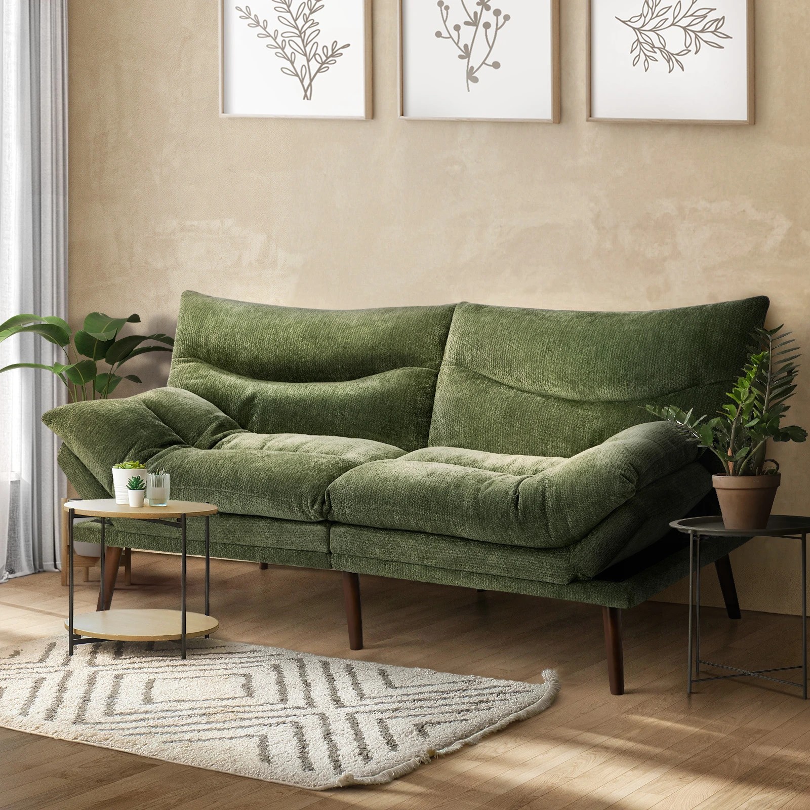 3 Oikiture 3 Seater Sofa Bed Lounge Futon Chenille - Green, 3 of 8