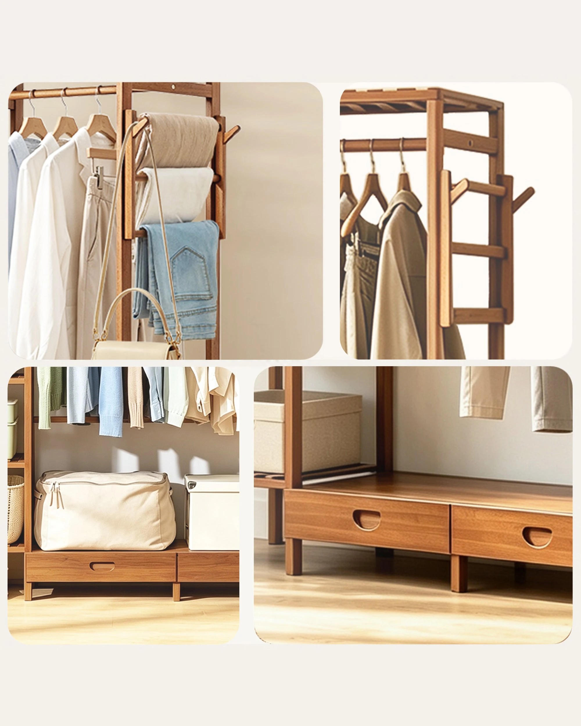 7 Foret Freestanding Open Wardrobe Bamboo Clothes Rack With Shelves & Drawers, 7 of 8