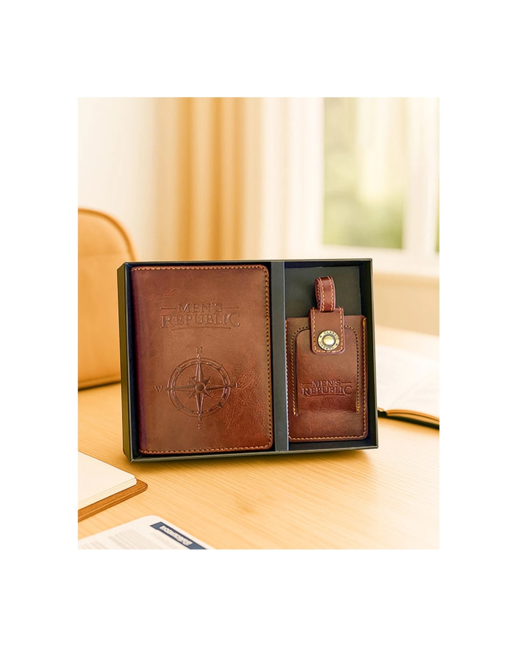 6 Mens Republic Travel Wallet And Luggage Tag Set Faux Leather With Wristlet - Brown, 6 of 6