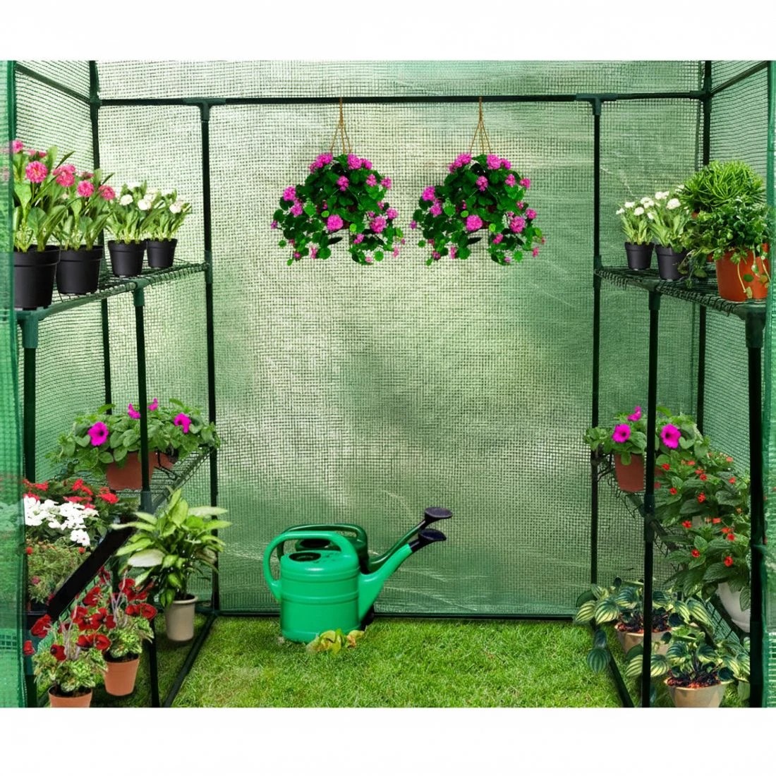 6 Green Fingers Greenhouse Walk in Green House Tunnel Plant Garden Shed 8 Shelves - Clear, 6 of 10
