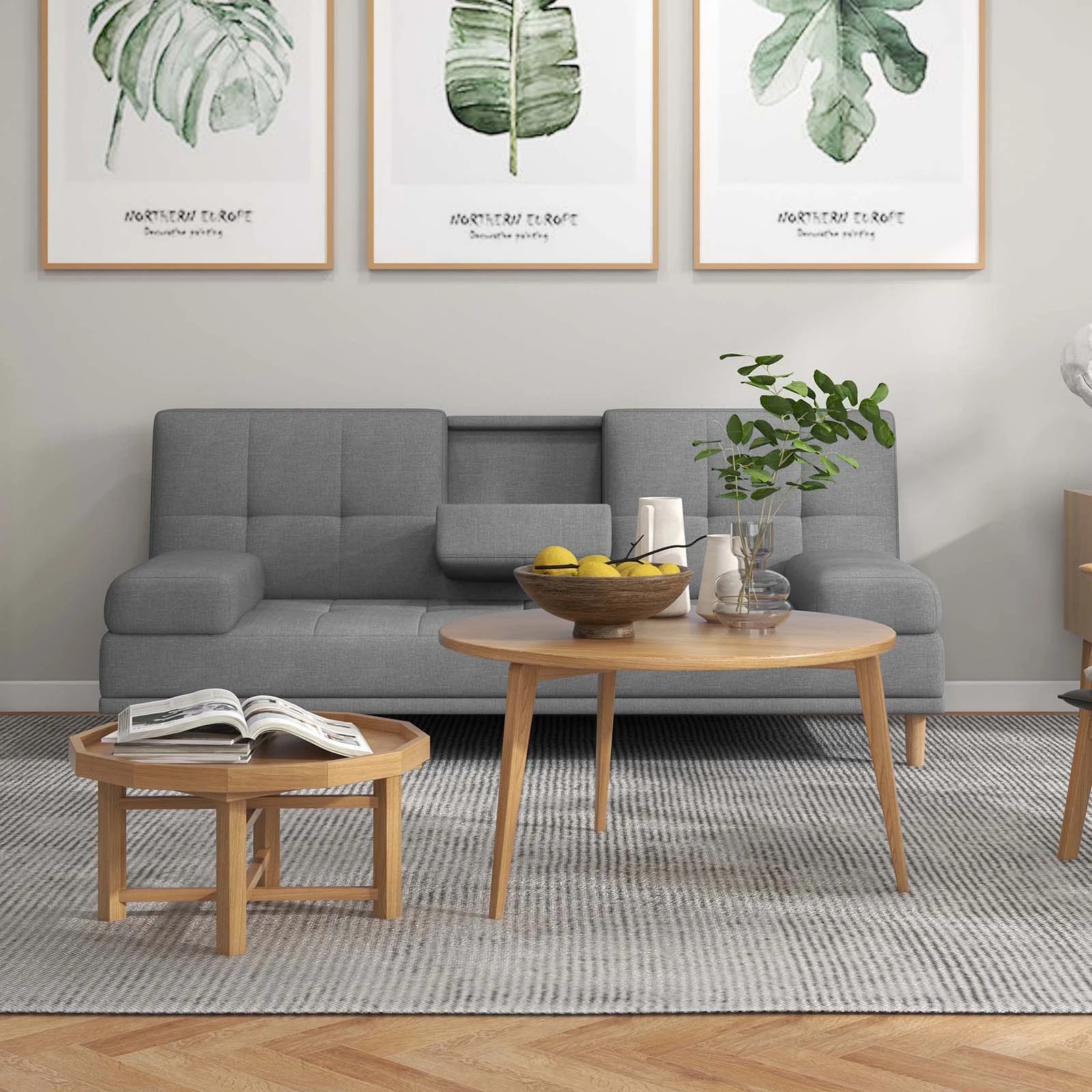 8 Casa Decor Mendoza 2 in 1 Sofa Bed Couch Pull Down Cupholder 3 Seats Futon Grey - Grey, 8 of 8