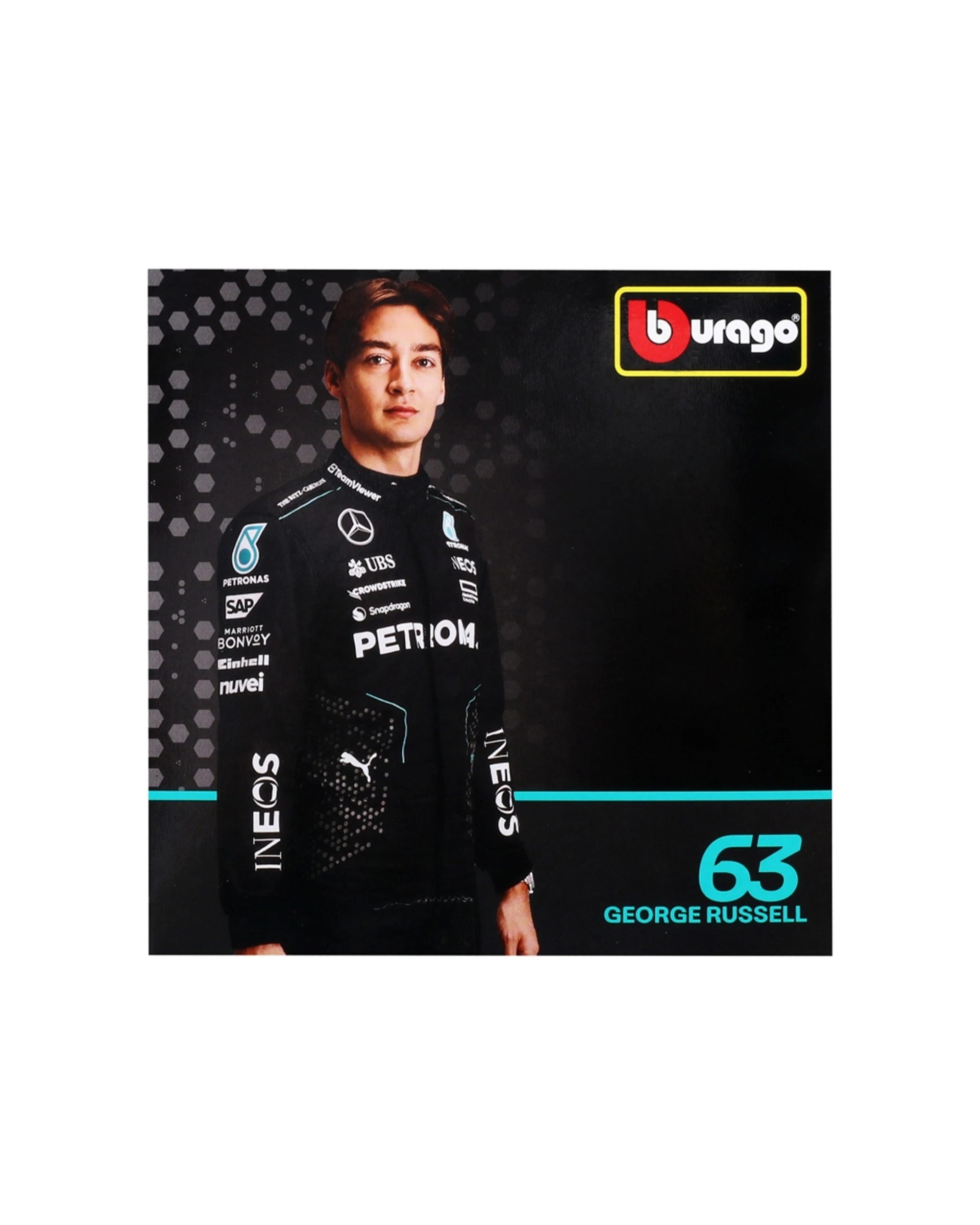 6 Bburago Mercedes AMG W15 Model With Russell Figurine 2024 Replica Car Toy - Multi, 6 of 6
