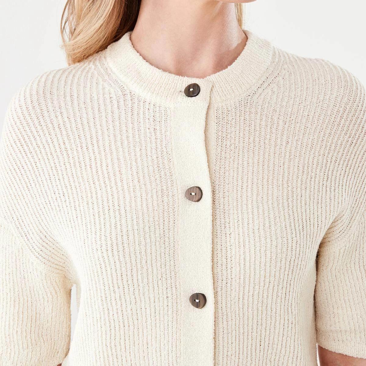 5 Short Sleeve Button Up Cardigan WHITE, 5 of 5