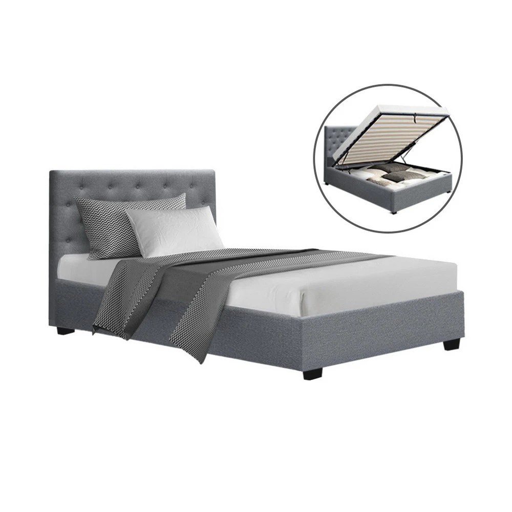 1 Artiss Bed Frame King Single Size Gas Lift  VILA - Grey, 1 of 10