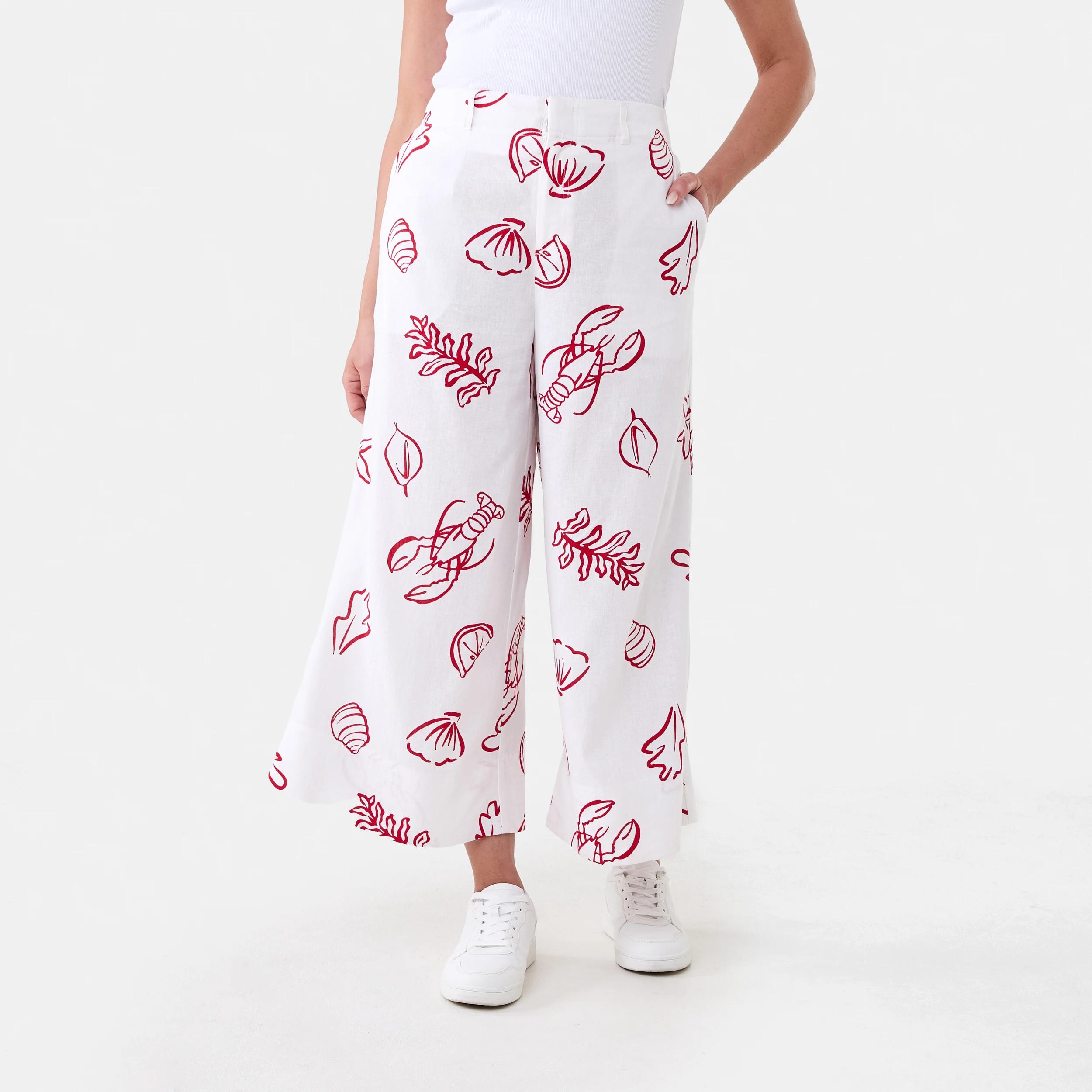 1 Printed Linen Blend Pants Red Vacay, 1 of 5