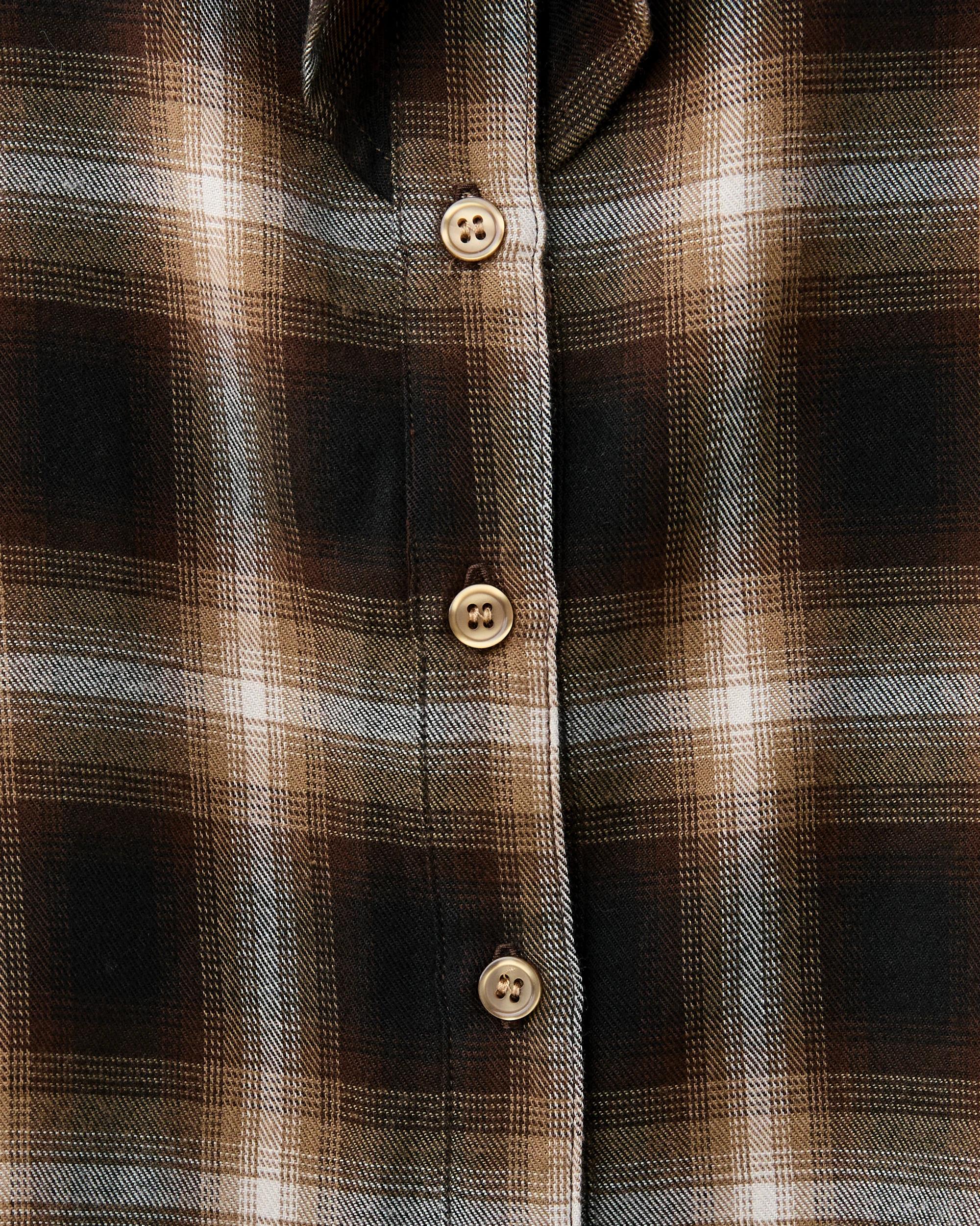 6 Long Sleeve Frill Button Through Top Brwn Check, 6 of 7