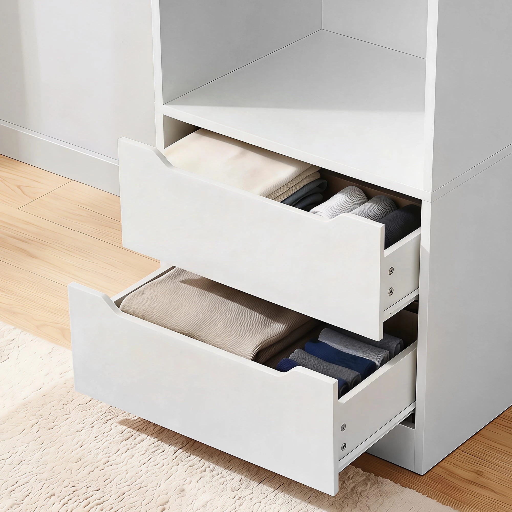 6 Artiss Wardrobe Clothes Closet Storage Organizer 2 Drawers 1 Detachable Hanging Rod - White, 6 of 8