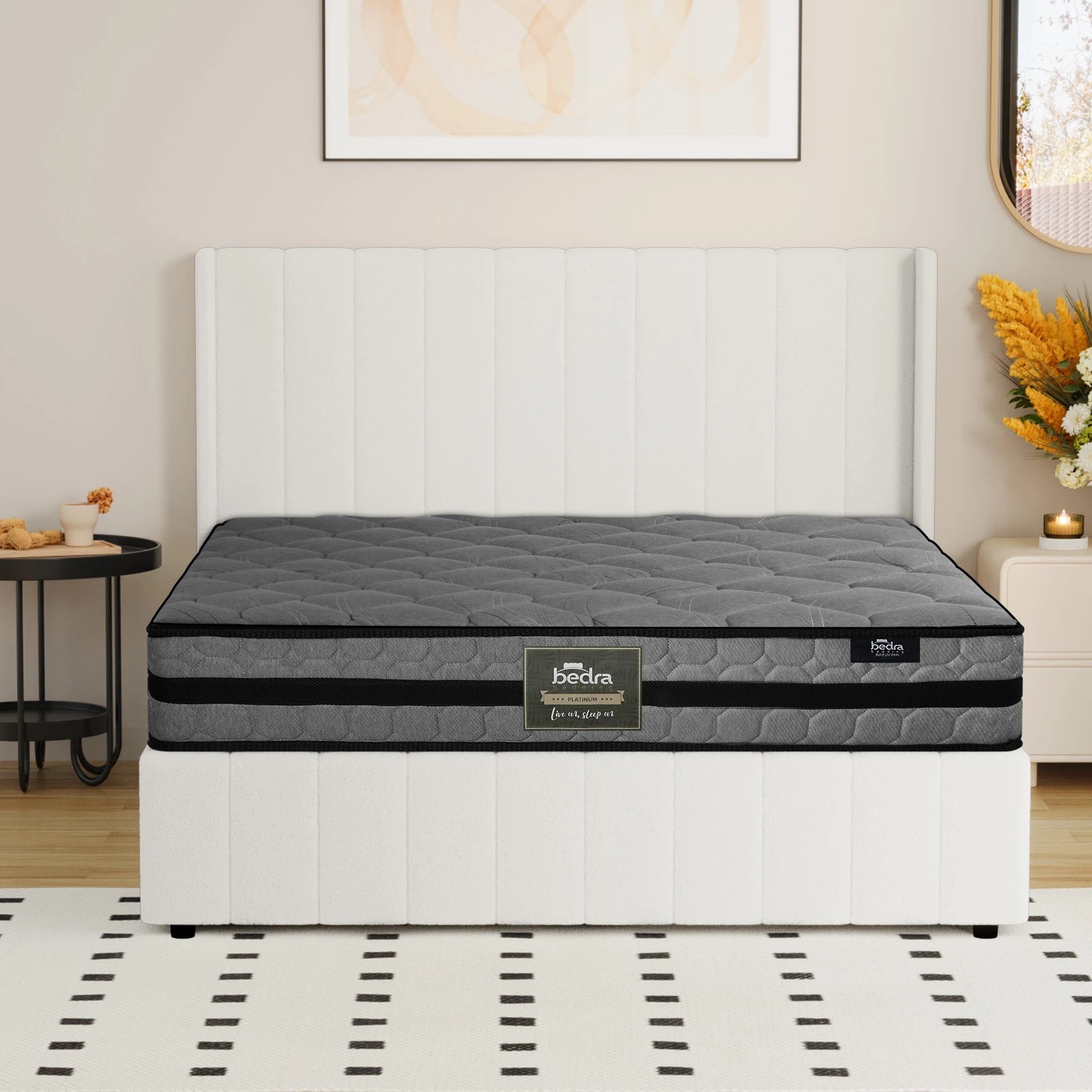 6 Oikiture Bed Frame Queen Size Gas Lift Storage Boucle Beds W/ Mattress Set BILY - White, 6 of 8