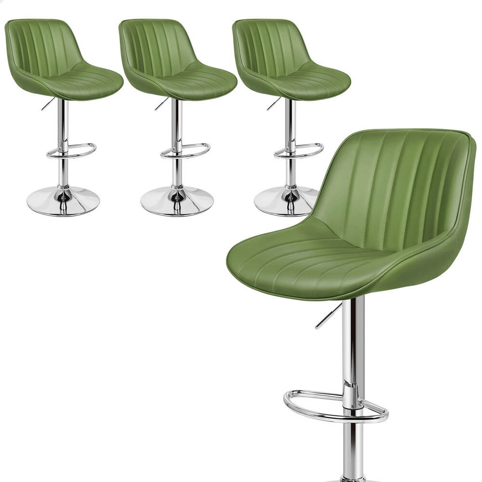 1 Alfordson 4x Bar Stools Gas Lift Leather Bar Chairs Kitchen Swivel - Green, 1 of 10