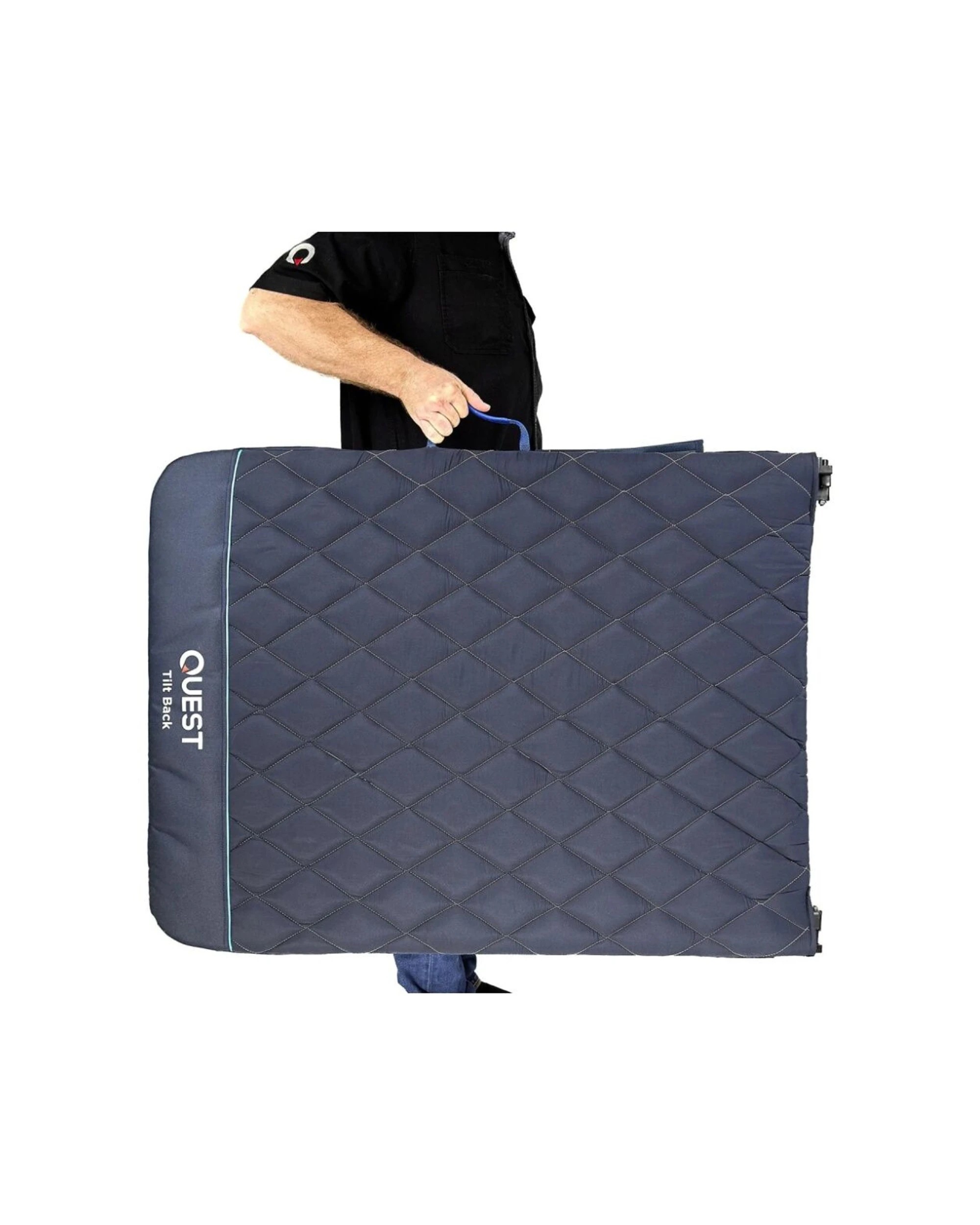 7 Quest Outdoors Flat Fold Camping Bed Tilt Back Steel Frame 150 kg Capacity - Blue, 7 of 8