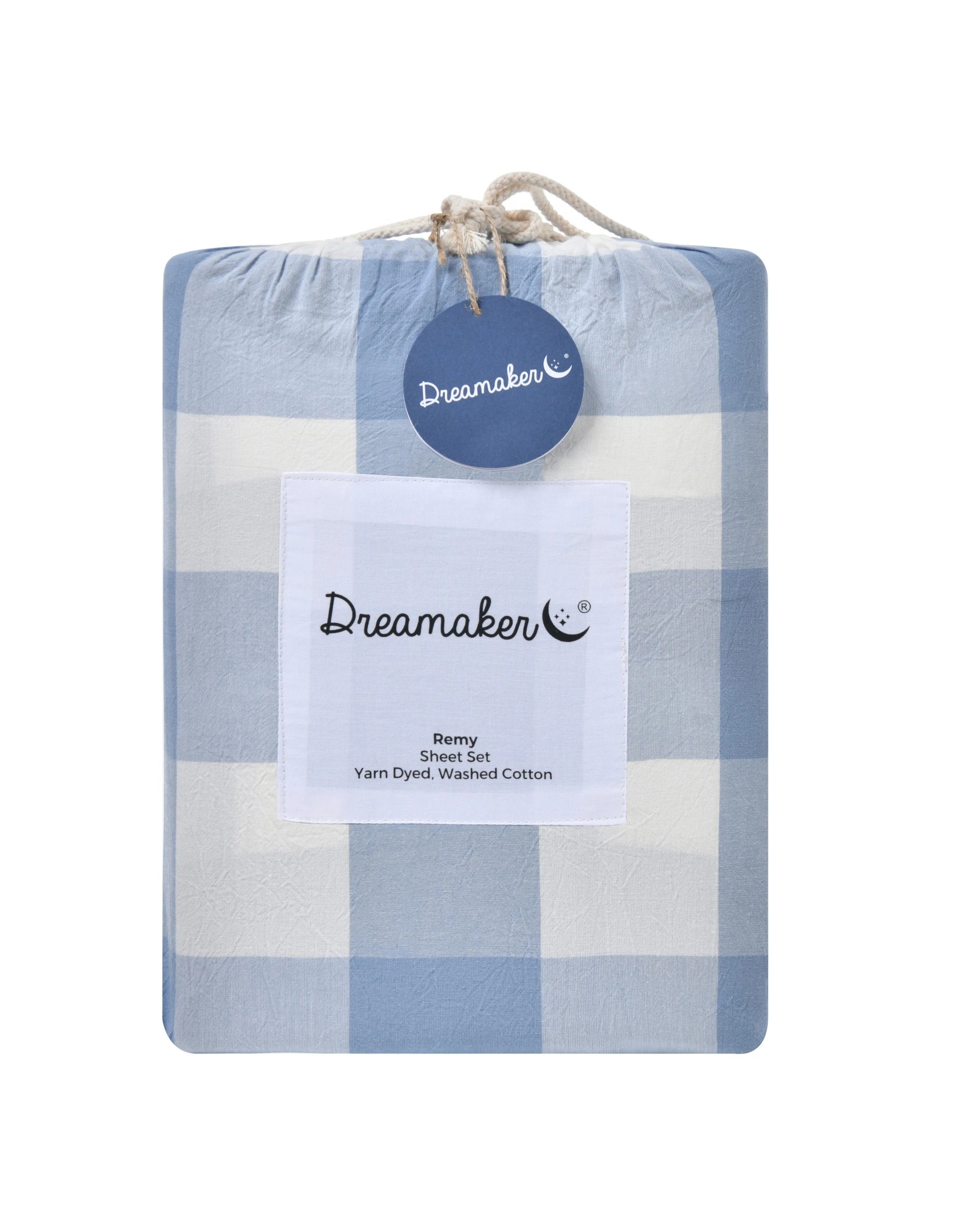 6 Dreamaker Remy Yarn Dyed Washed Cotton Checkered Sheet Set - Super King Bed - Cornflower, 6 of 7