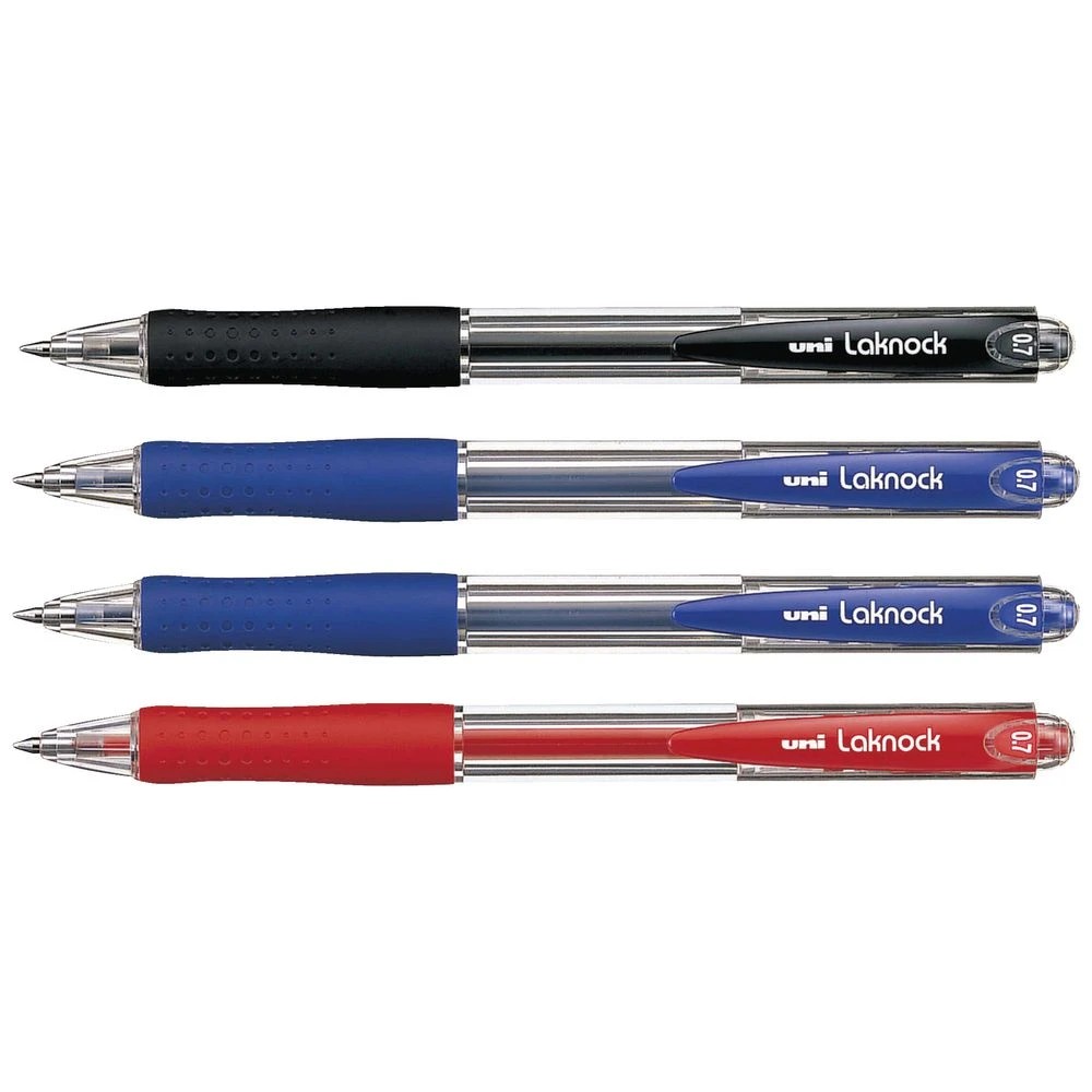 2 Uni Laknock Retractable Ballpoint Pens 0.7mm Assorted 4 Pack, 2 of 2