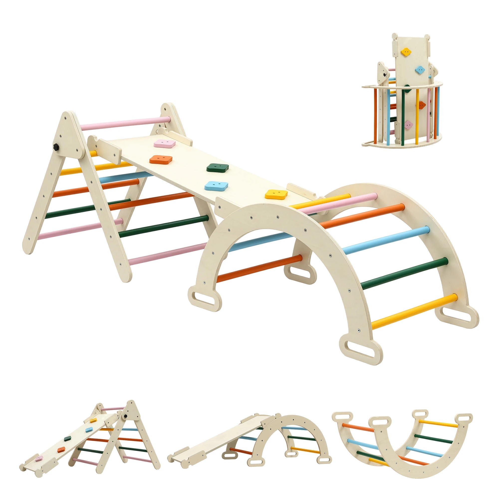 1 Keezi Kids Climbing Toys Sets Indoor Outdoor Toddler Toys Triangle Arch Climber - Multi, 1 of 5