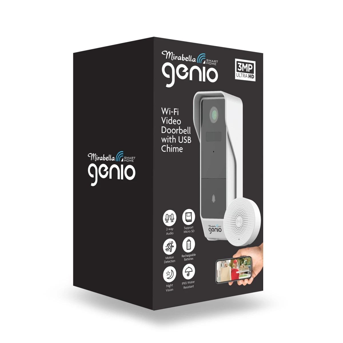 2 Mirabella Genio Wi-Fi 3MP Battery Doorbell with USB Chime, 2 of 3