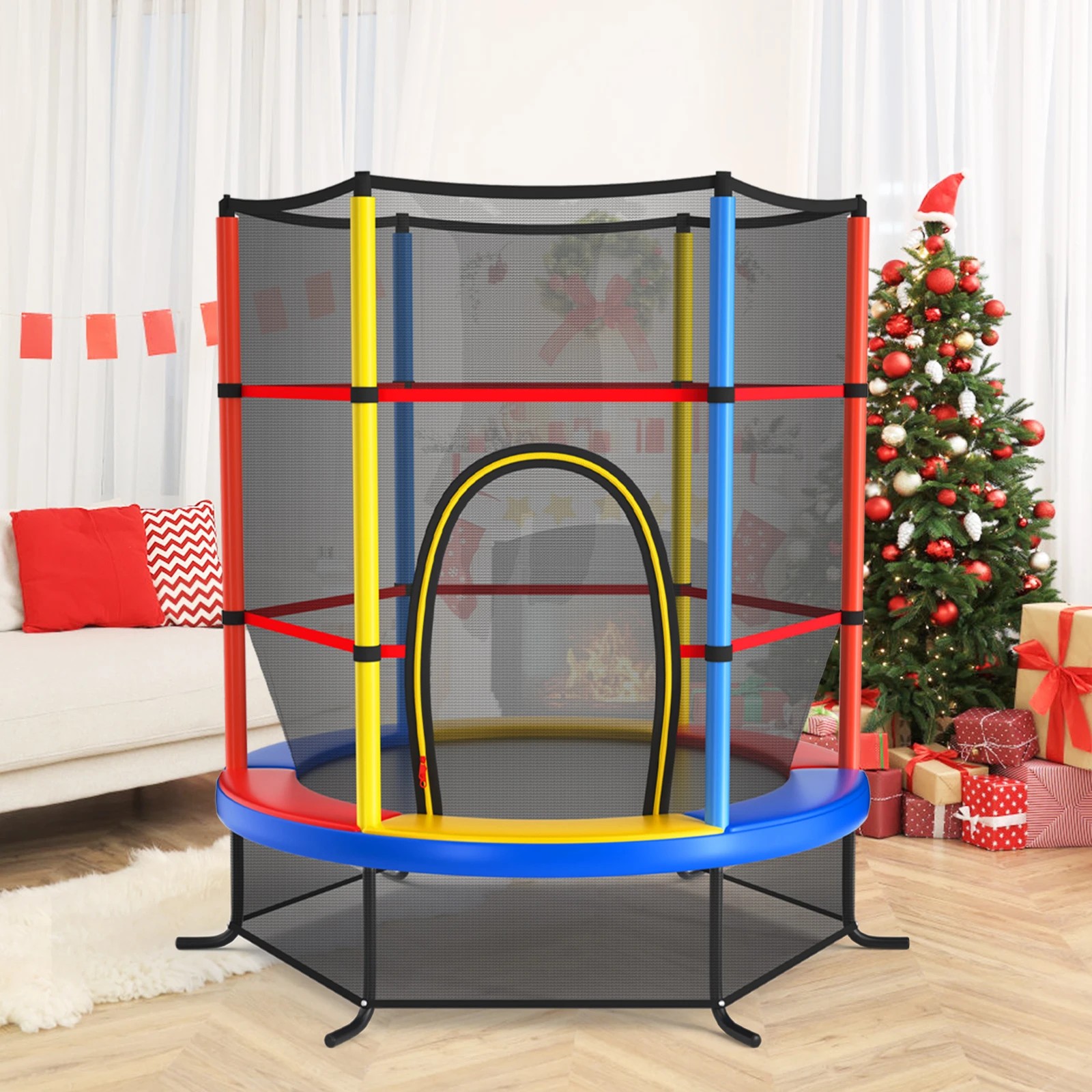 3 Costway Kids Trampoline Bouncer Jumping Trampolines w/Enclosure Net Gift Colorful, 3 of 6