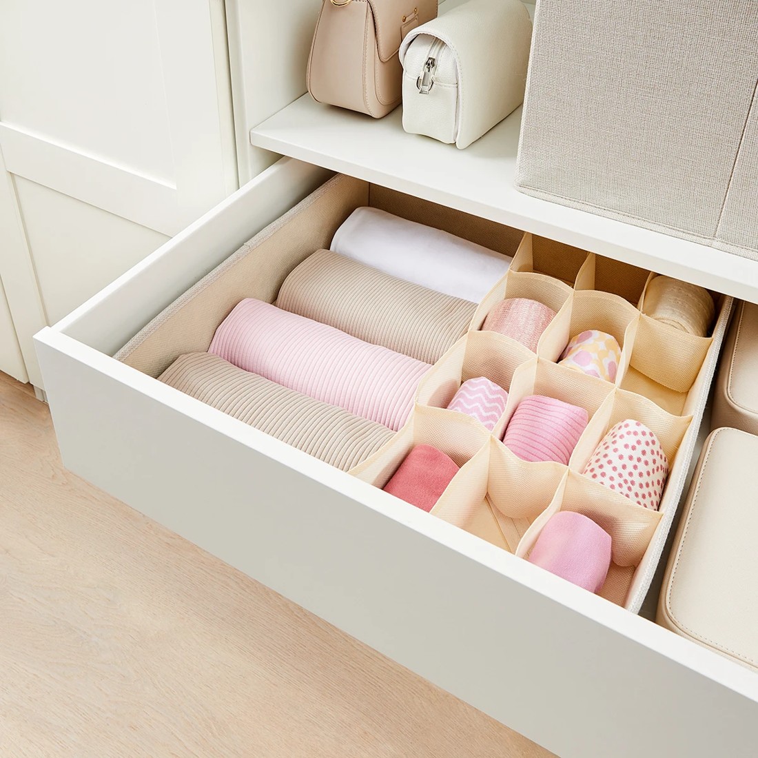 1 Linen Look Multi Grid Organiser - Beige, 1 of 8