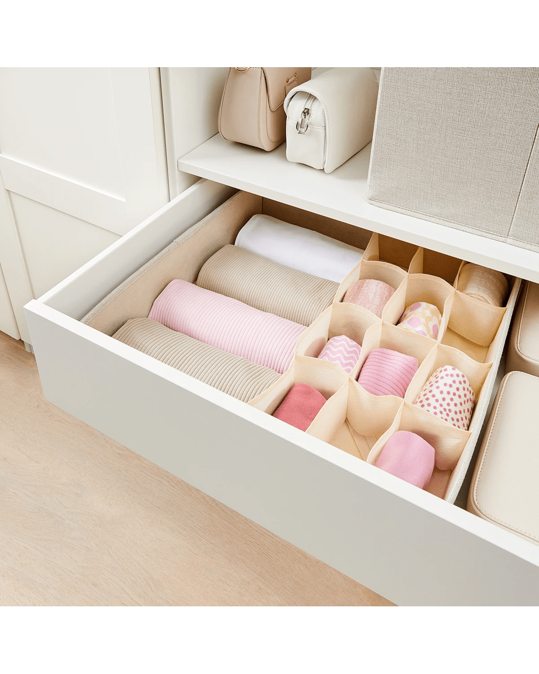 1 Linen Look Multi Grid Organiser - Beige, 1 of 8