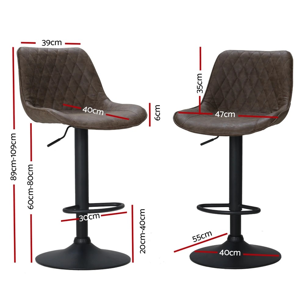 2 Artiss 2x Bar Stools Gas Lift Vintage Leather - Brown, 2 of 5
