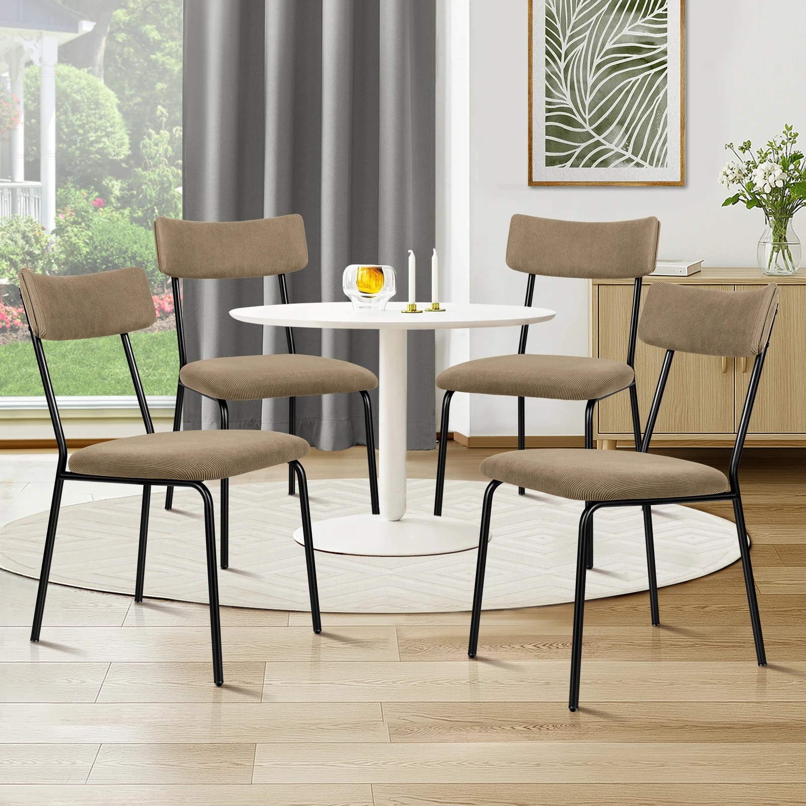 2 Alfordson 4x Dining Chairs Accent Kitchen Lounge Curved Backrest Corduroy - Khaki, 2 of 9