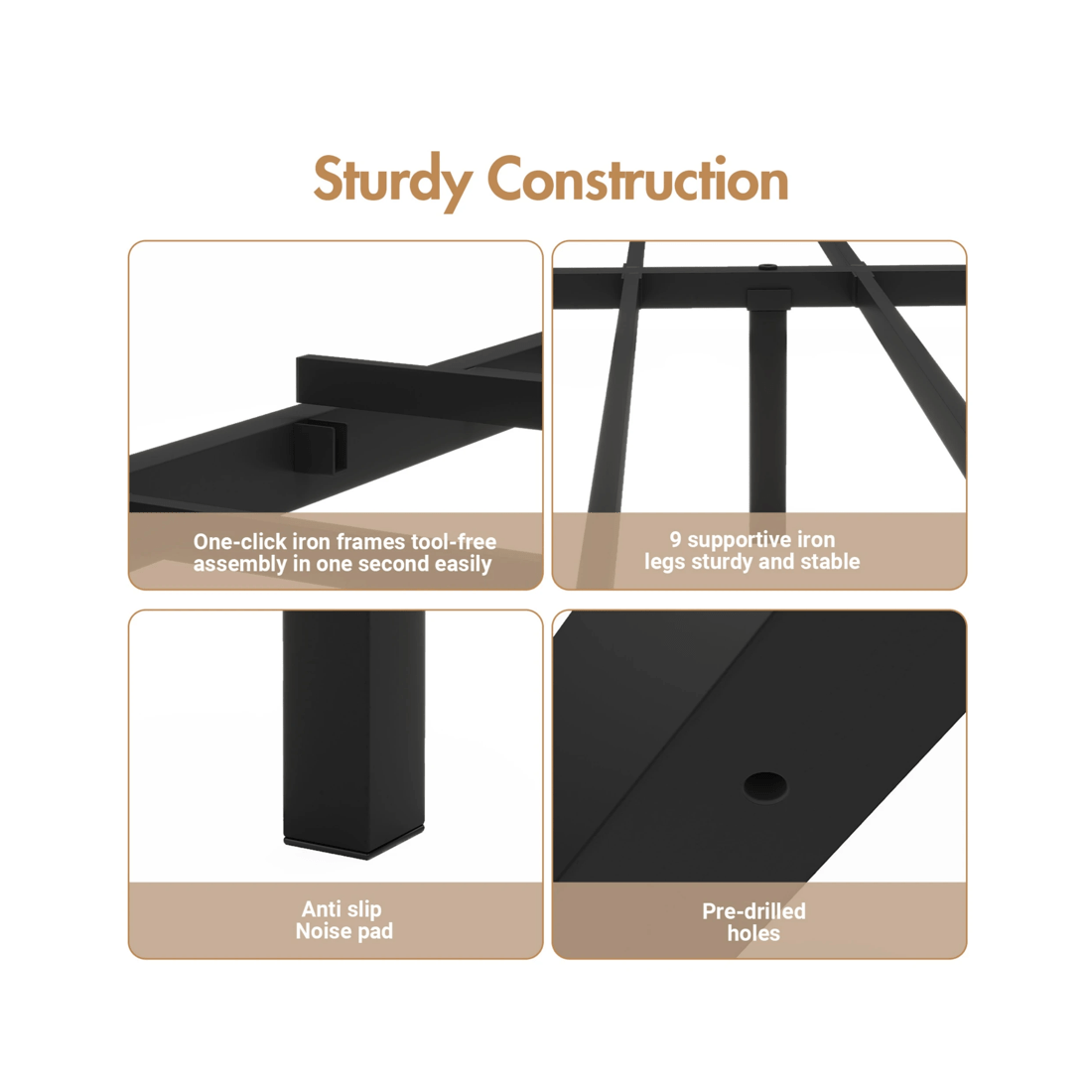 6 Advwin Double Floating Bed Frame With LED Lights Metal Platform Black, 6 of 10